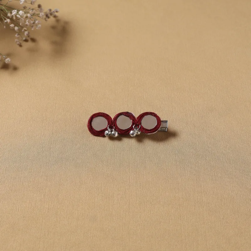 Maroon - Handmade Thread Mirror Work Hair Clip 06 made by Itokri
