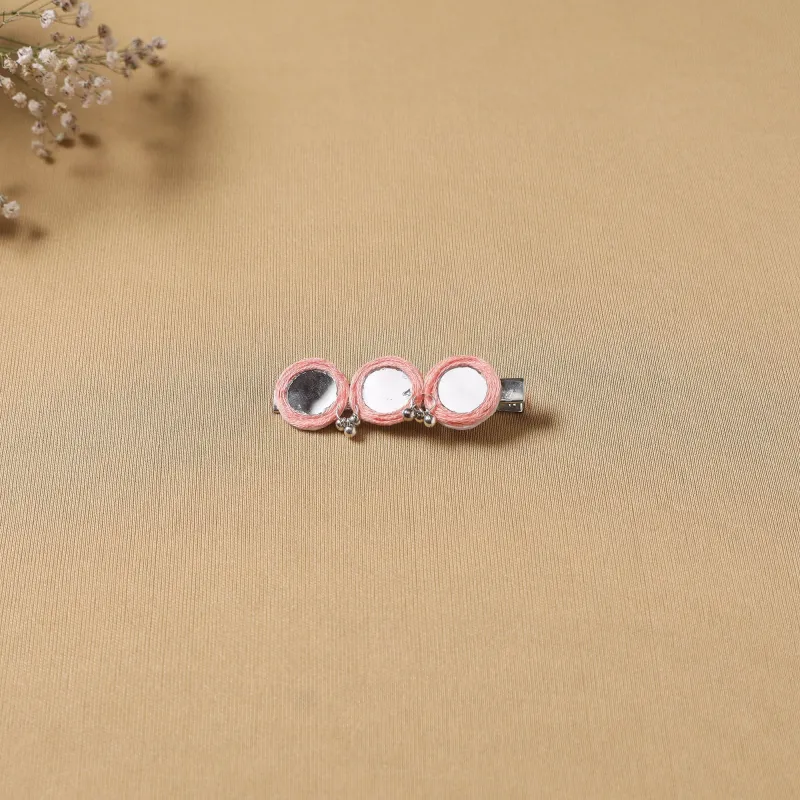 Pink - Handmade Thread Mirror Work Hair Clip 01 made by Itokri