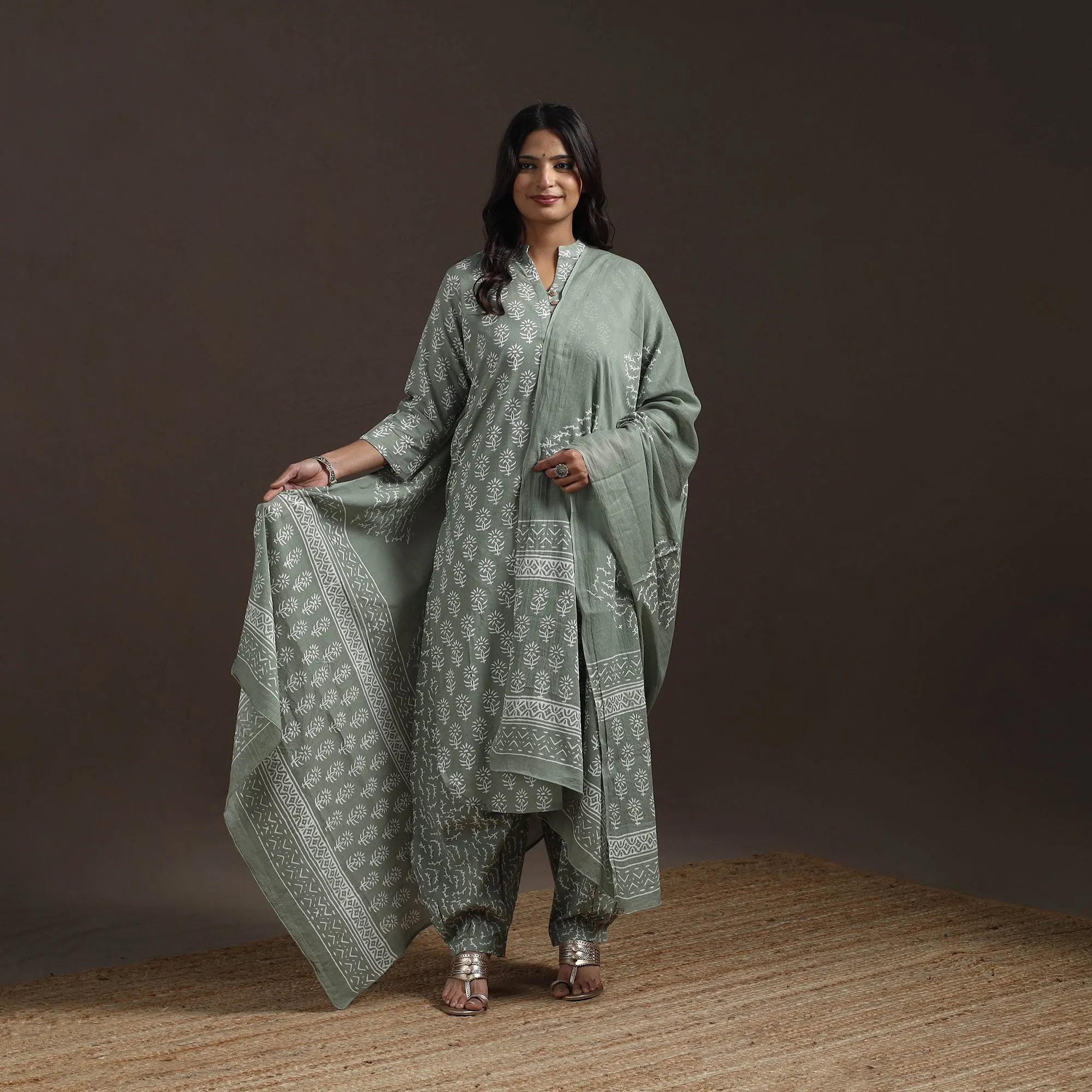 Green - Jaipur Hand Block Print Cotton Suit Set with Dupatta for women 16 sold by Itokri product image thumbnail 2