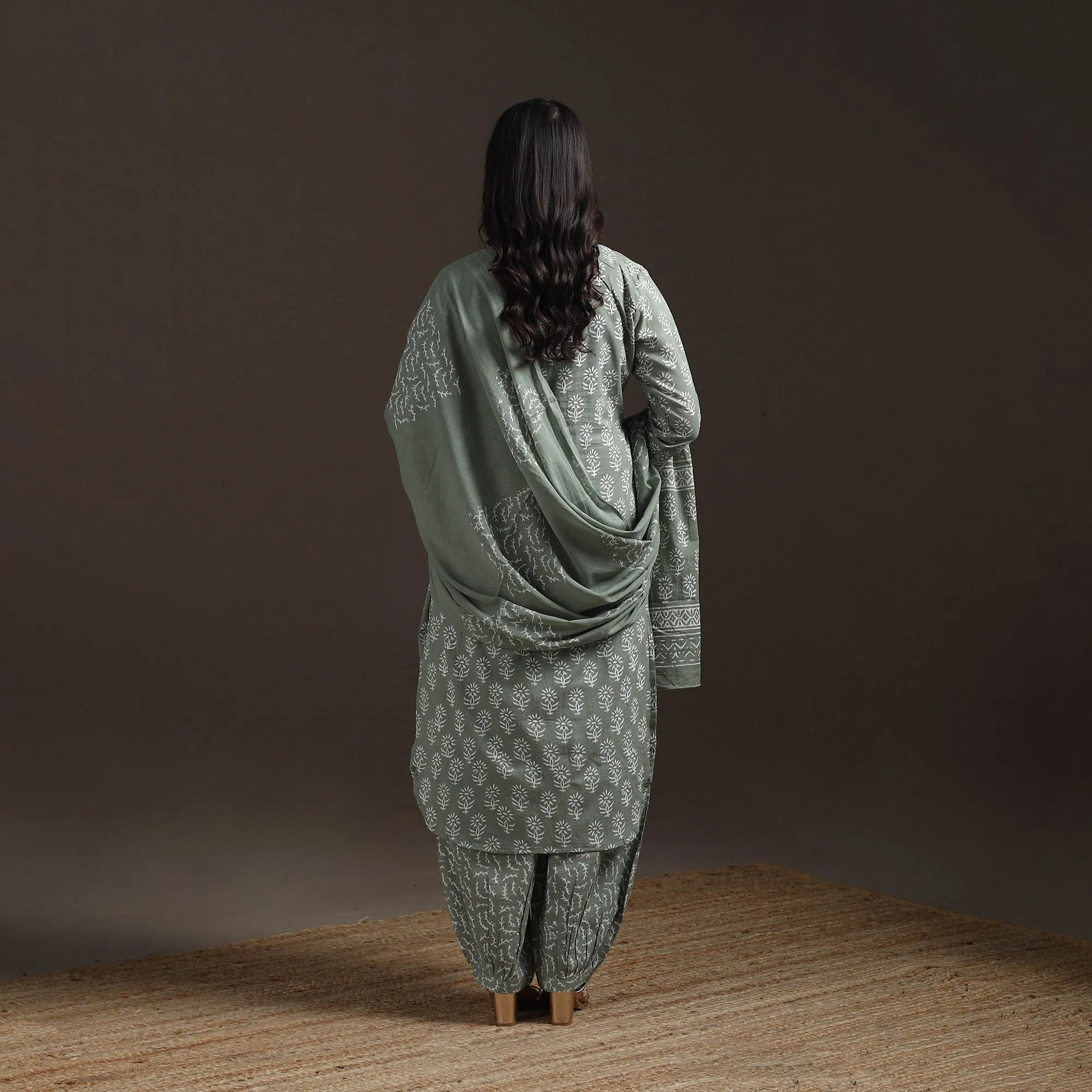 Green - Jaipur Hand Block Print Cotton Suit Set with Dupatta for women 16 sold by Itokri product image thumbnail 4