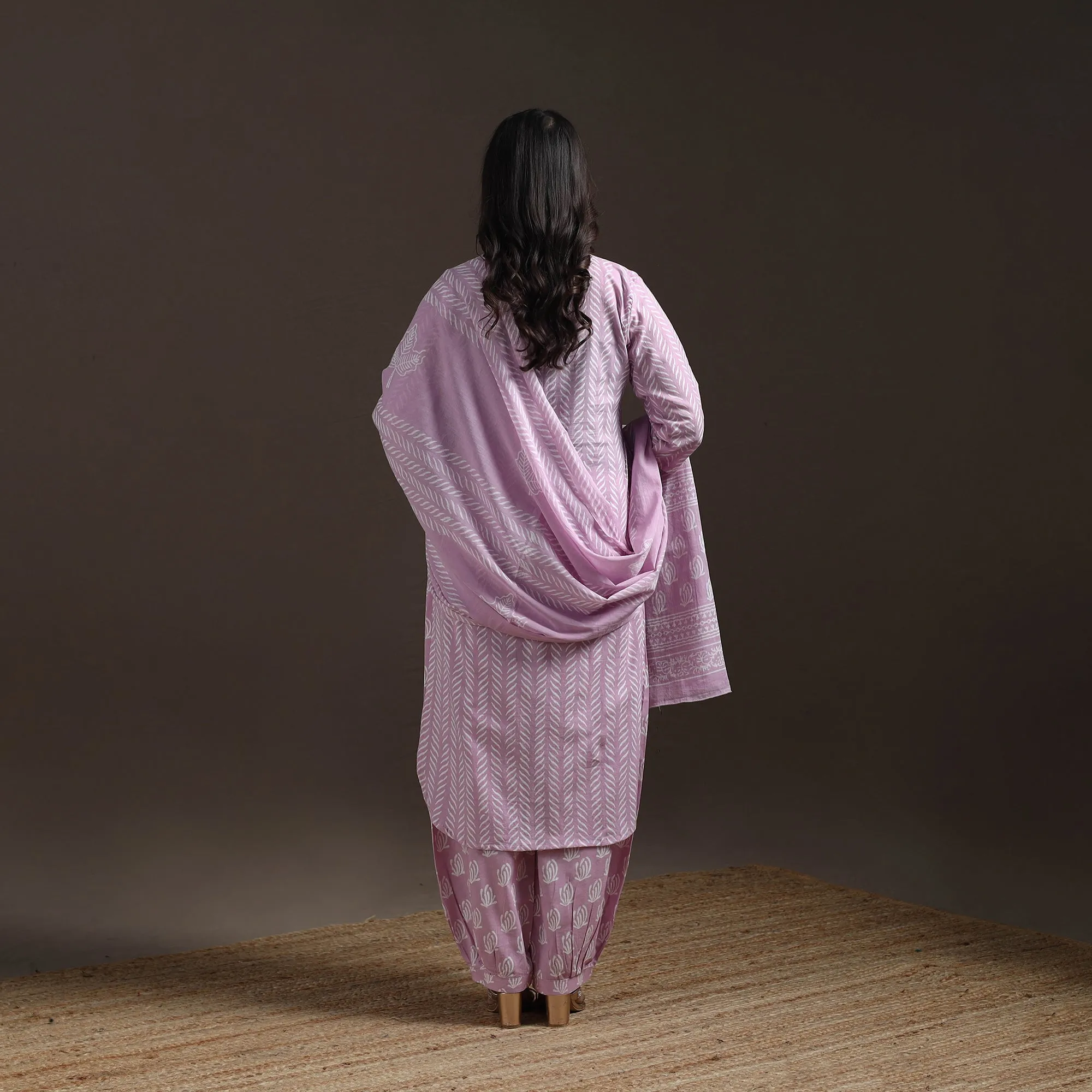 Purple - Jaipur Hand Block Print Cotton Suit Set with Dupatta for women 18 sold by Itokri product image thumbnail 4