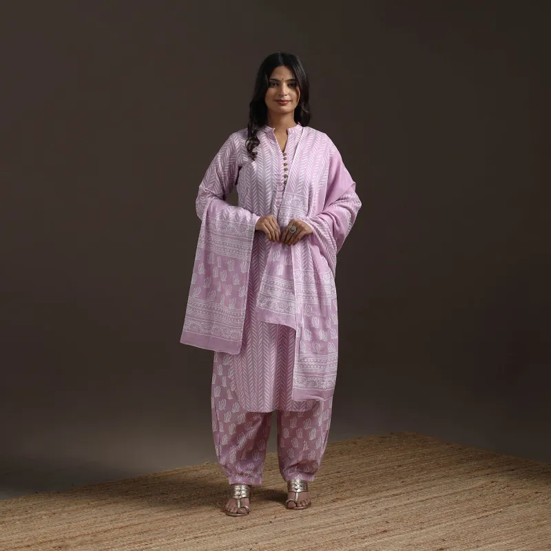 Purple - Jaipur Hand Block Print Cotton Suit Set with Dupatta for women 18 sold by Itokri