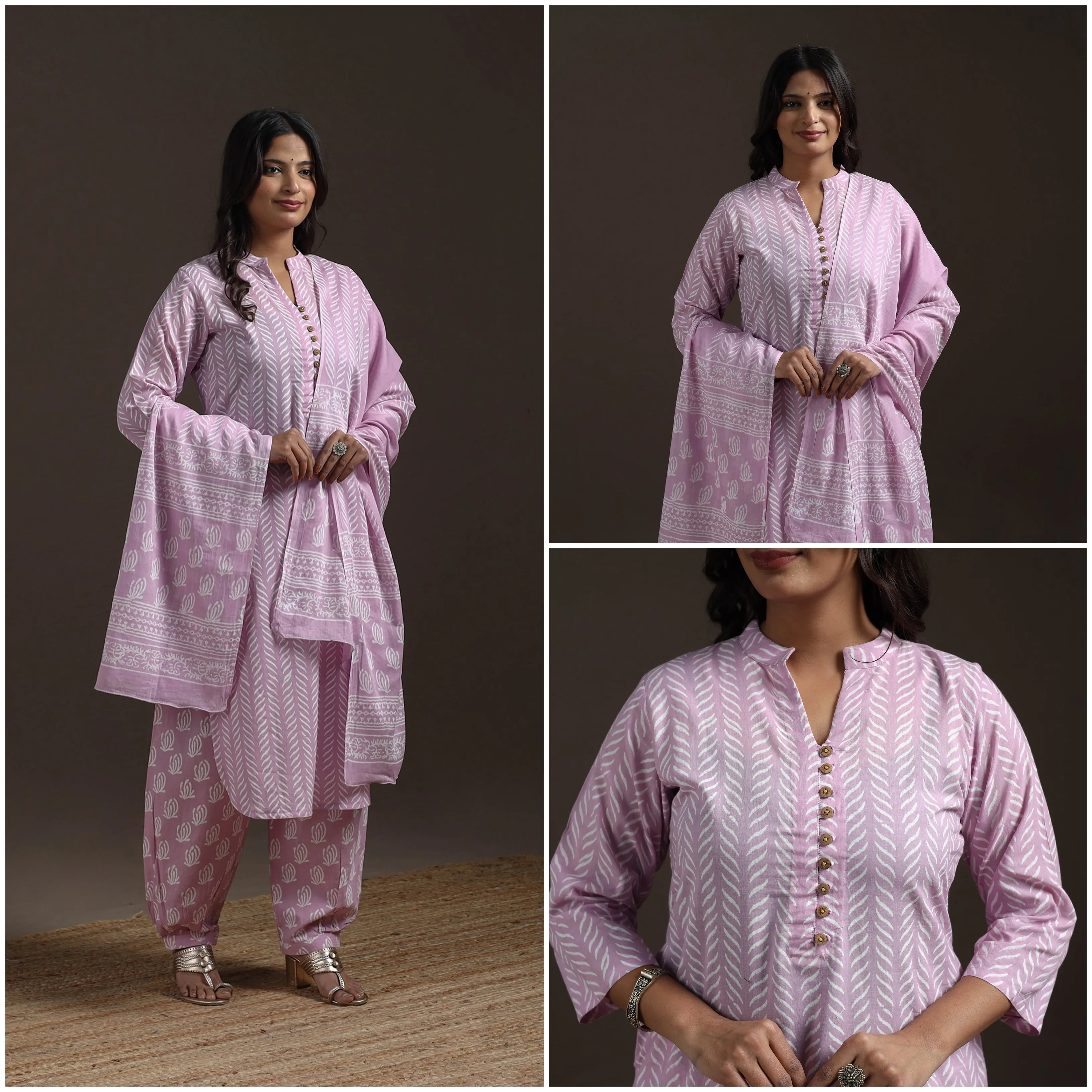 Purple - Jaipur Hand Block Print Cotton Suit Set with Dupatta for women 18 sold by Itokri product image thumbnail 3