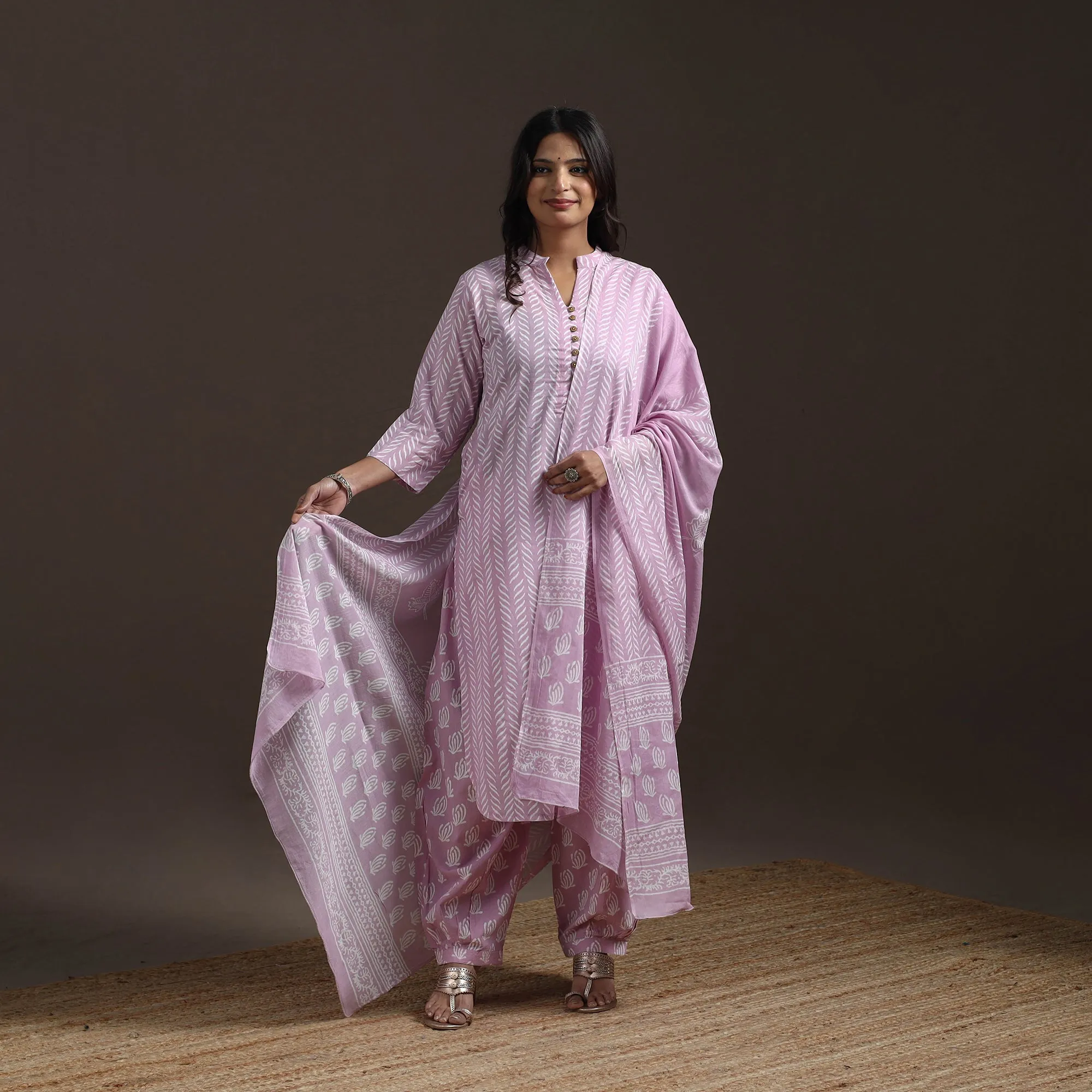 Purple - Jaipur Hand Block Print Cotton Suit Set with Dupatta for women 18 sold by Itokri product image thumbnail 2