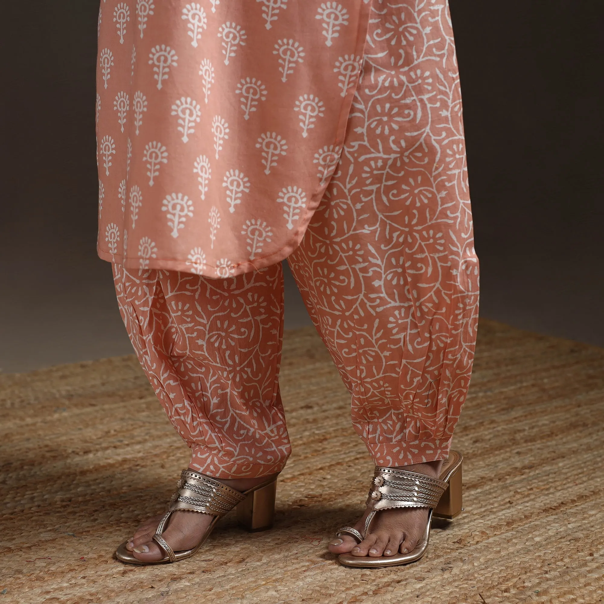 Peach - Jaipur Hand Block Print Cotton Suit Set with Dupatta for women 20 sold by Itokri product image thumbnail 5