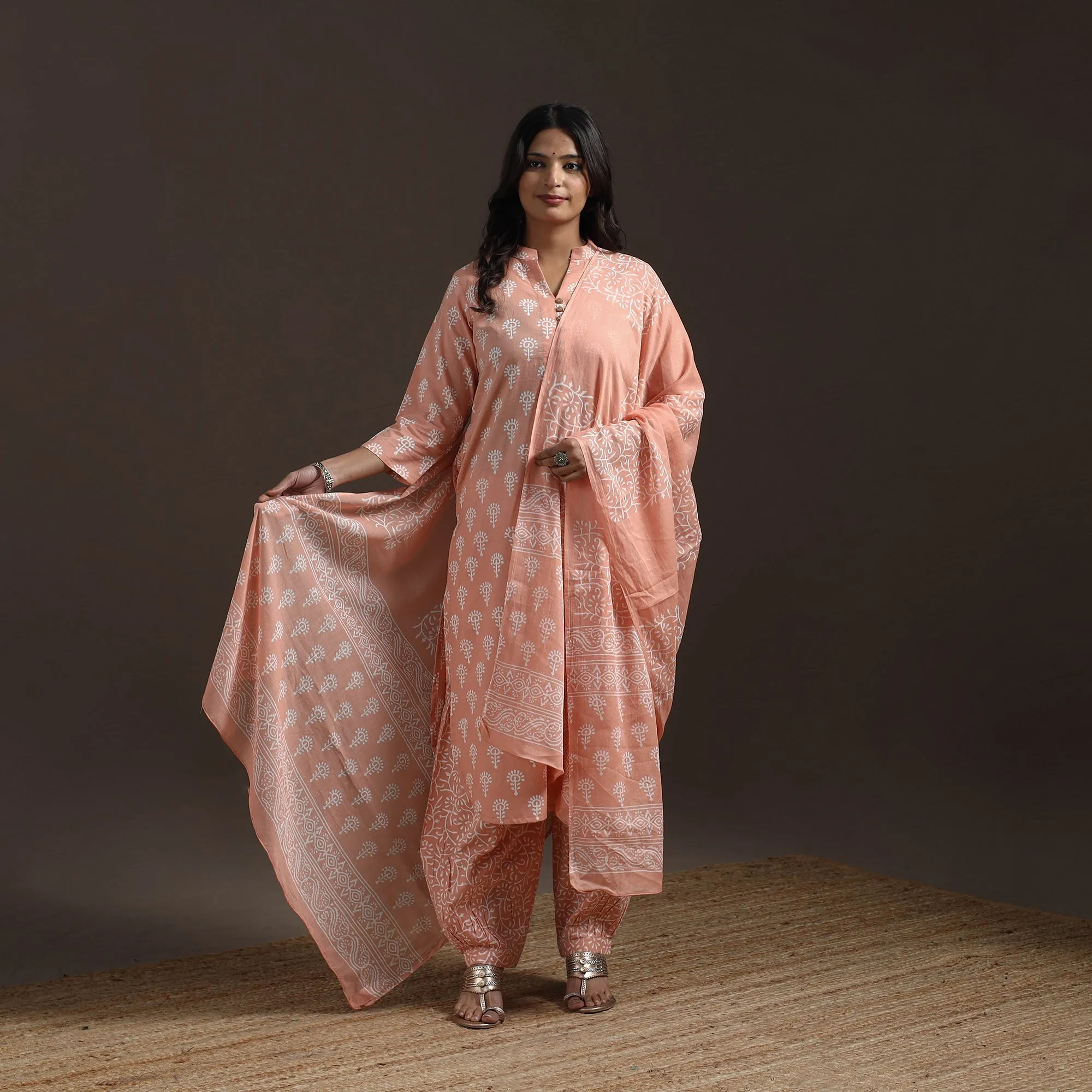 Peach - Jaipur Hand Block Print Cotton Suit Set with Dupatta for women 20 sold by Itokri product image thumbnail 2