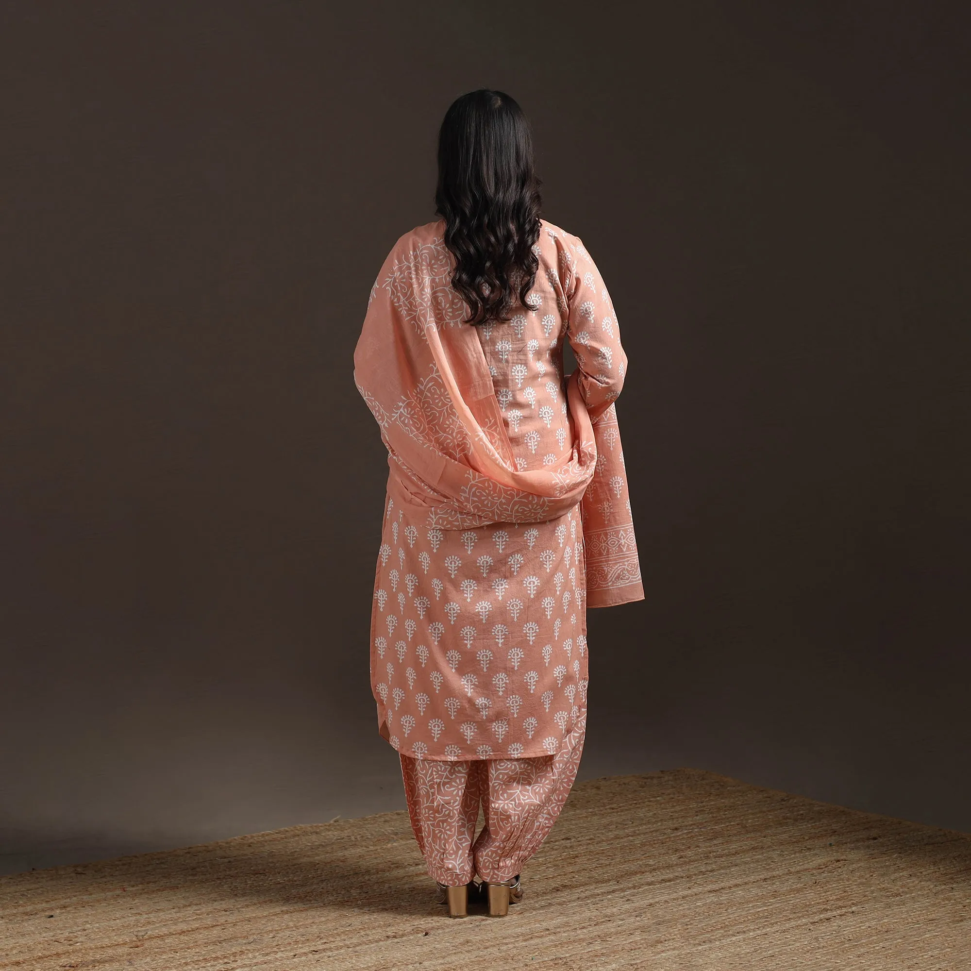 Peach - Jaipur Hand Block Print Cotton Suit Set with Dupatta for women 20 sold by Itokri product image thumbnail 4