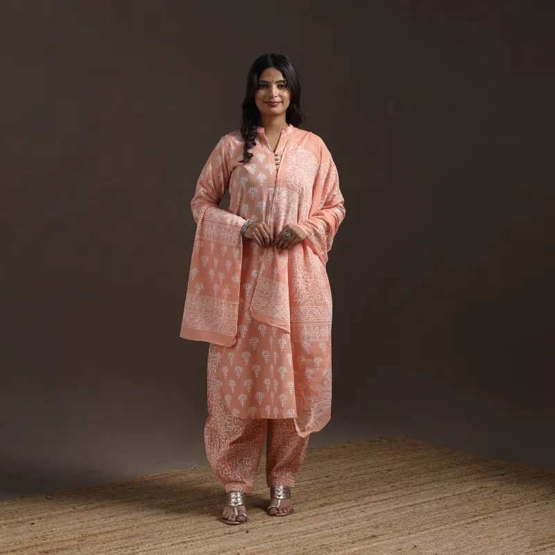 Peach - Jaipur Hand Block Print Cotton Suit Set with Dupatta for women 20 sold by Itokri