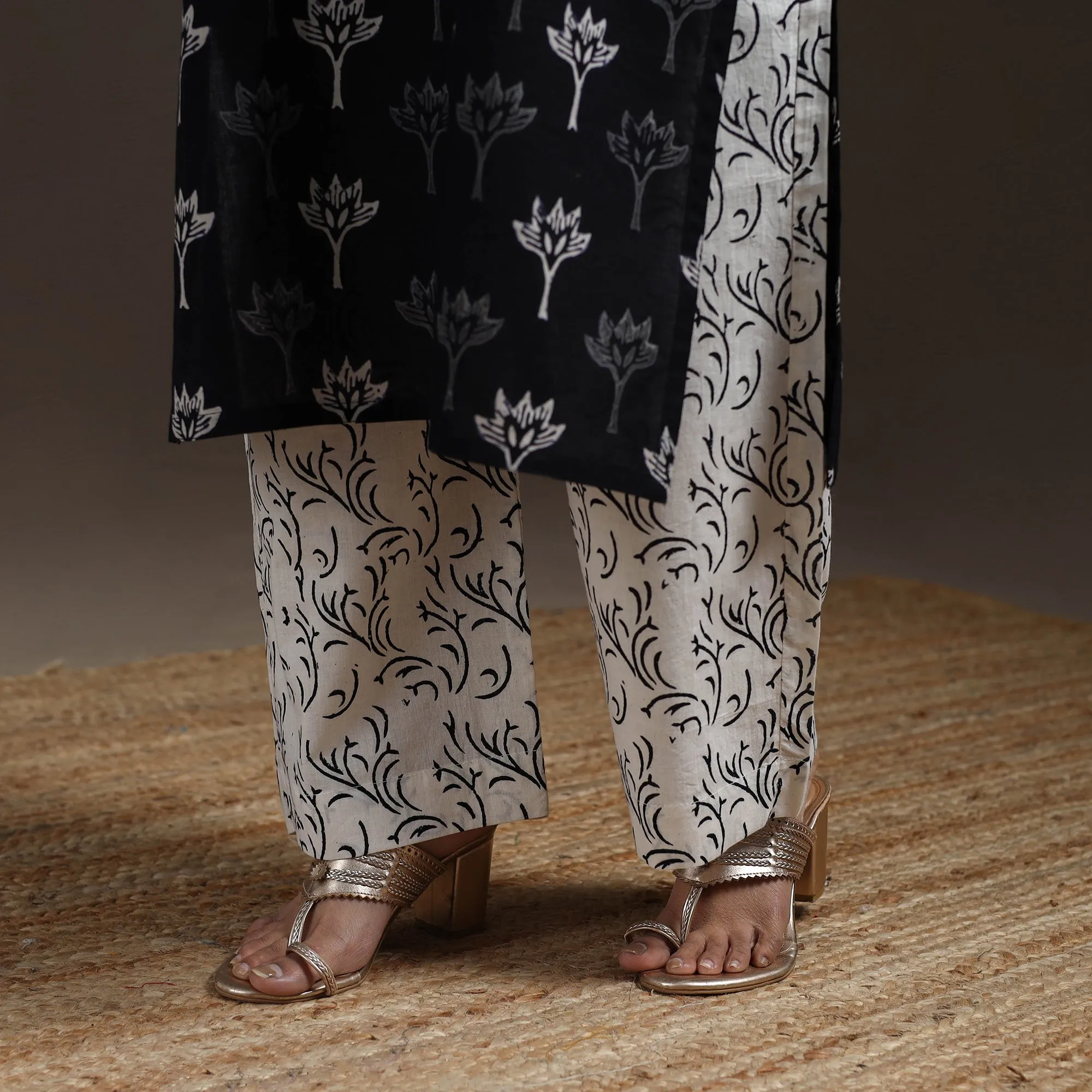 Black - Hand Embroidered Jaipur Block Print Cotton Suit Set with Dupatta for women 09 sold by Itokri product image thumbnail 5