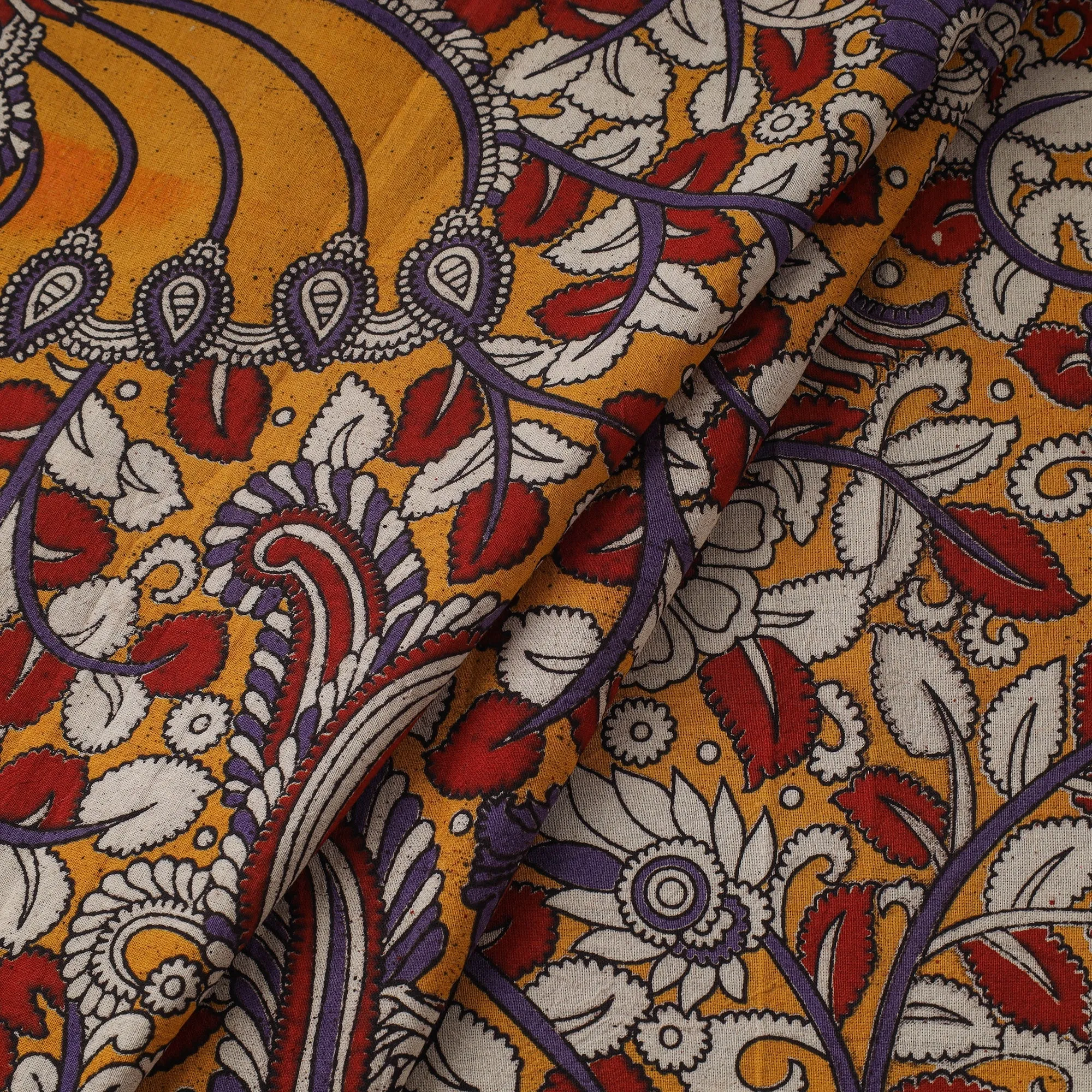 Yellow - Printed Cotton Kalamkari Fabric 21 sold by Itokri