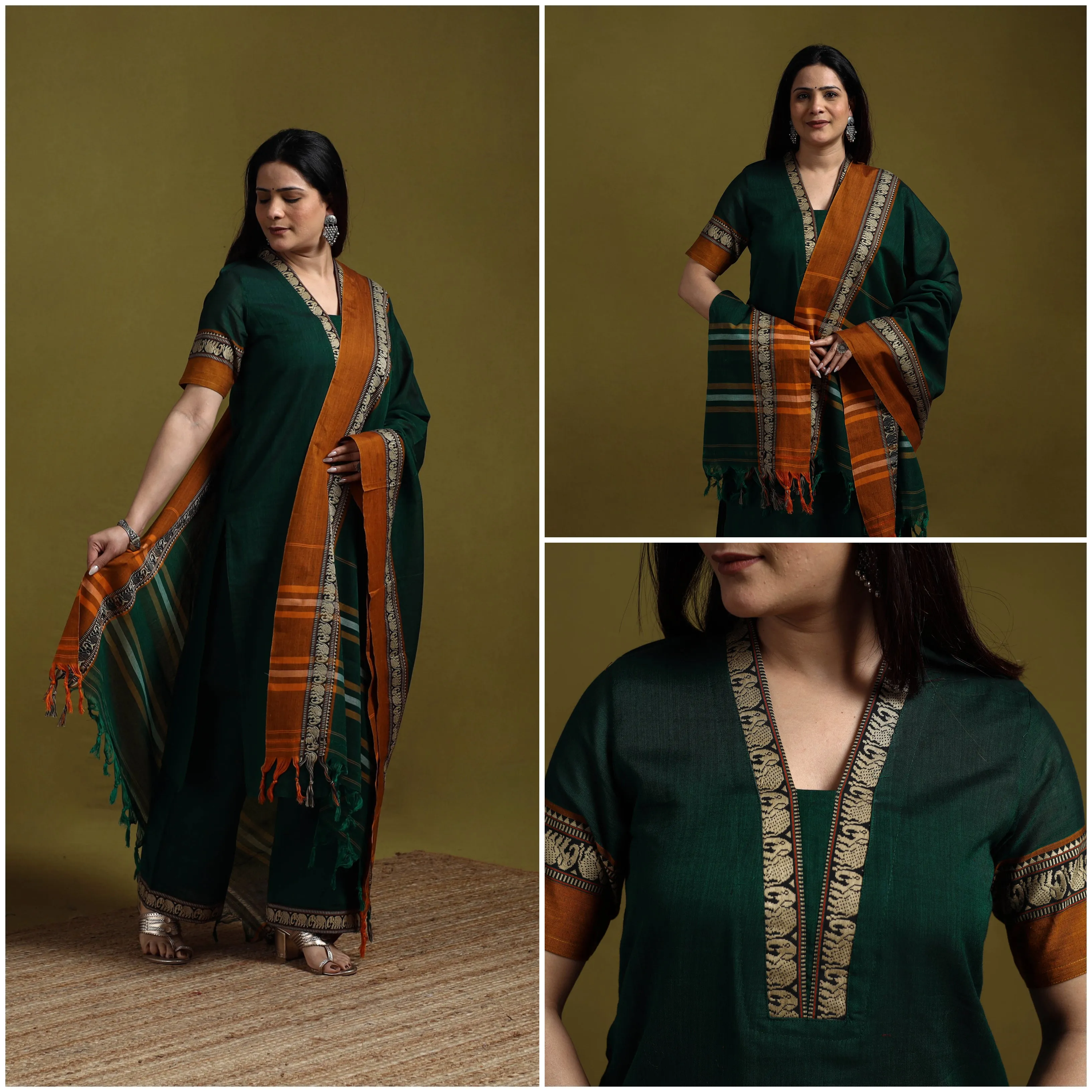 Green - Dharwad Cotton Suit Set with Dupatta for women 13 sold by Itokri product image thumbnail 3