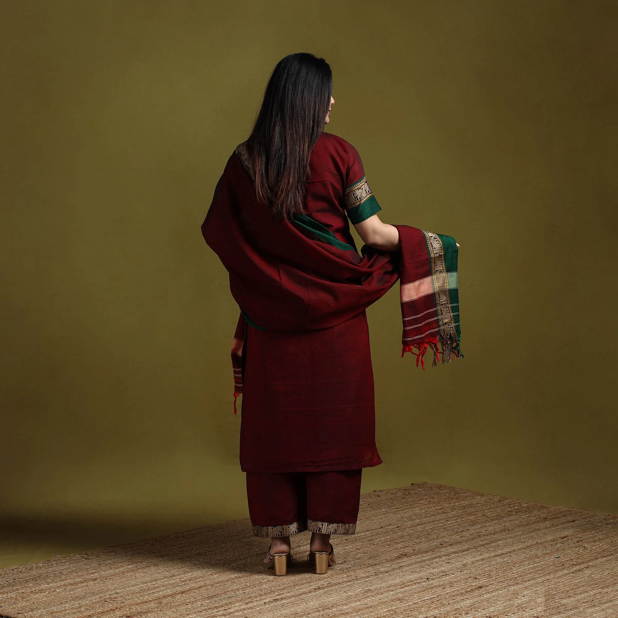 Maroon - Dharwad Cotton Suit Set with Dupatta for women 11 sold by Itokri product image thumbnail 4