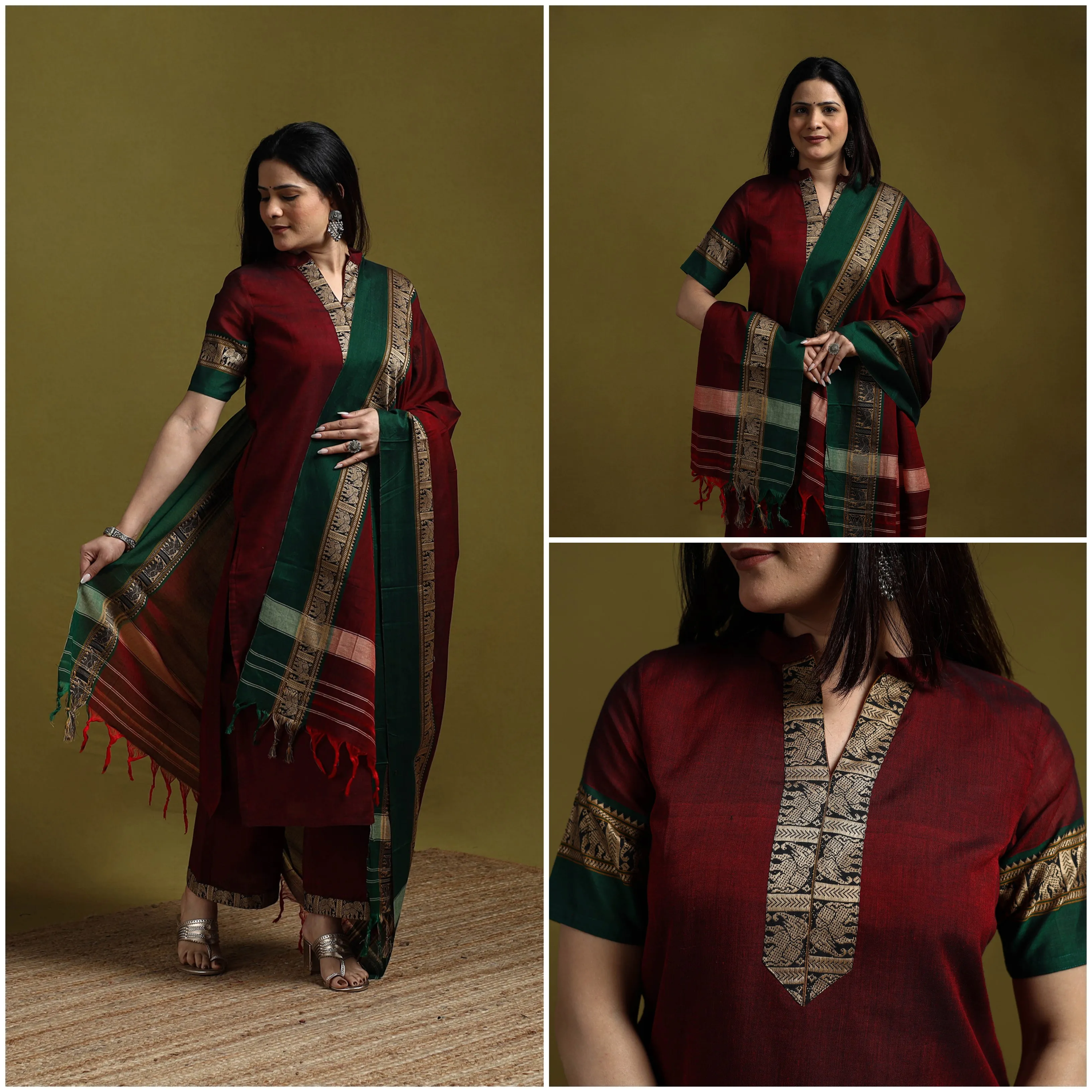 Maroon - Dharwad Cotton Suit Set with Dupatta for women 11 sold by Itokri product image thumbnail 3