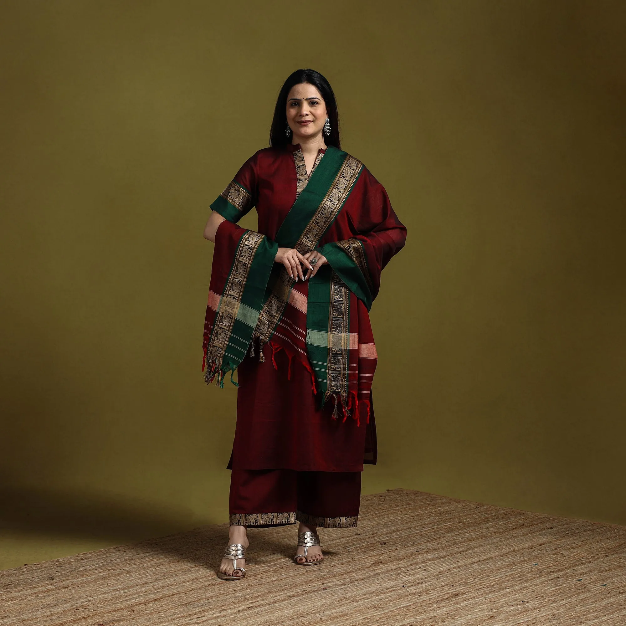 Maroon - Dharwad Cotton Suit Set with Dupatta for women 11 sold by Itokri