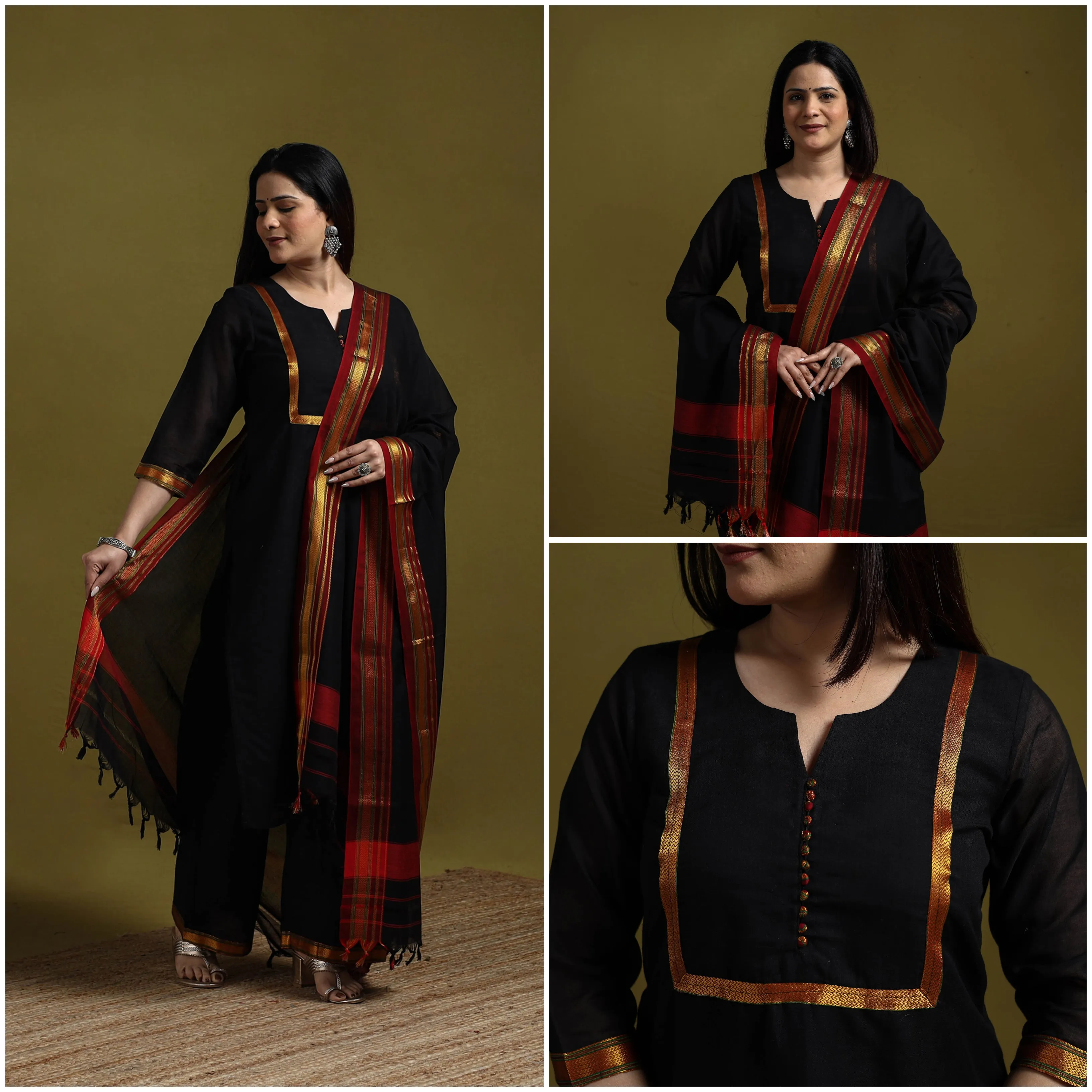 Black - Dharwad Cotton Suit Set with Dupatta for women 15 sold by Itokri product image thumbnail 3