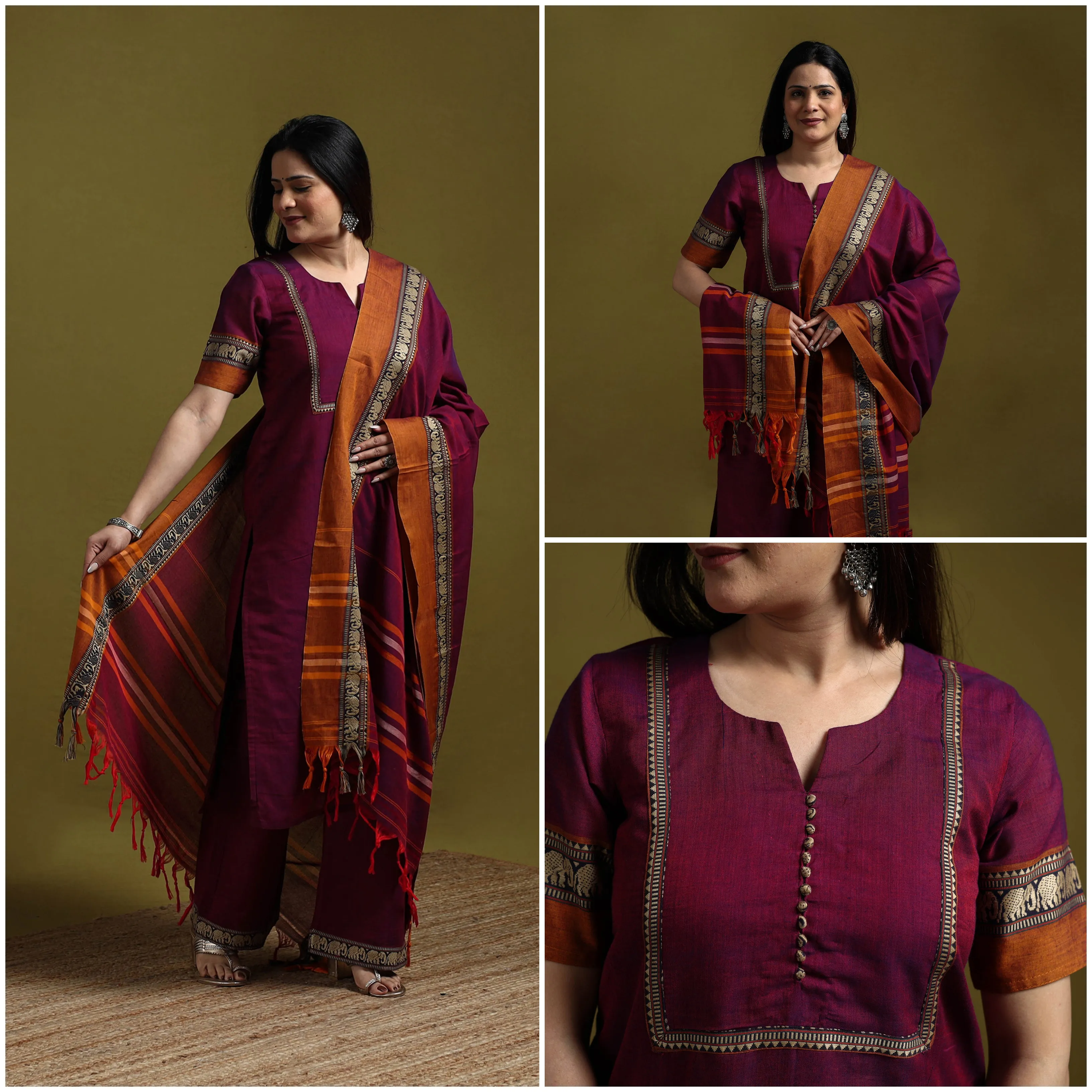 Purple - Dharwad Cotton Suit Set with Dupatta for women 12 sold by Itokri product image thumbnail 3