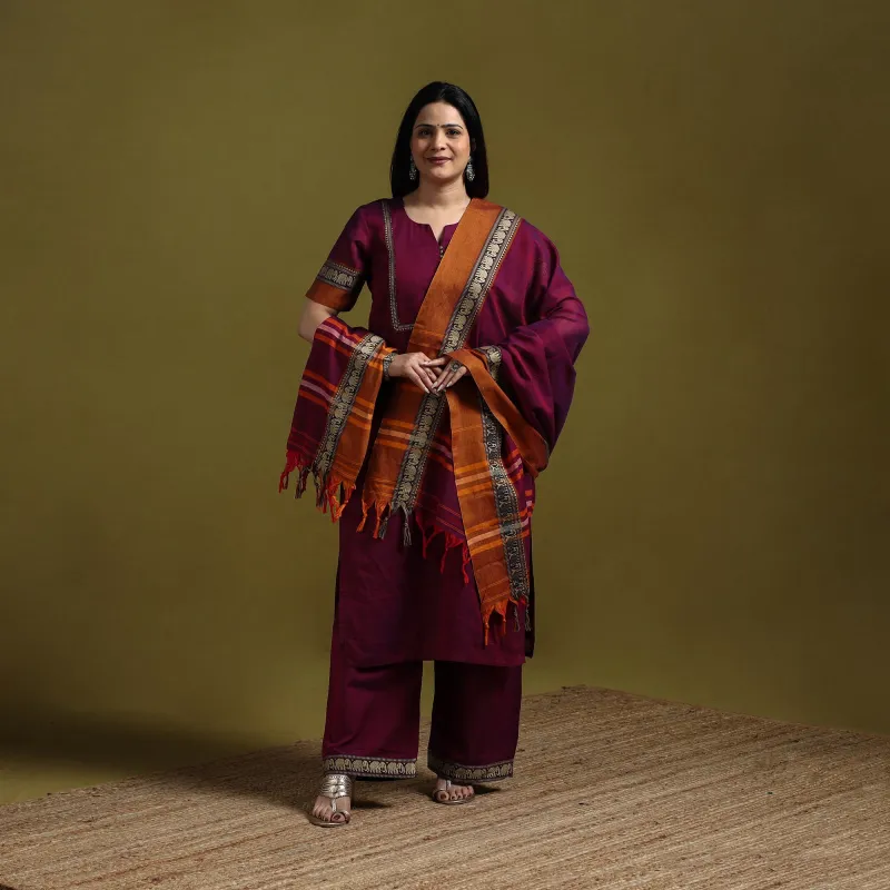 Purple - Dharwad Cotton Suit Set with Dupatta for women 12 made by Itokri