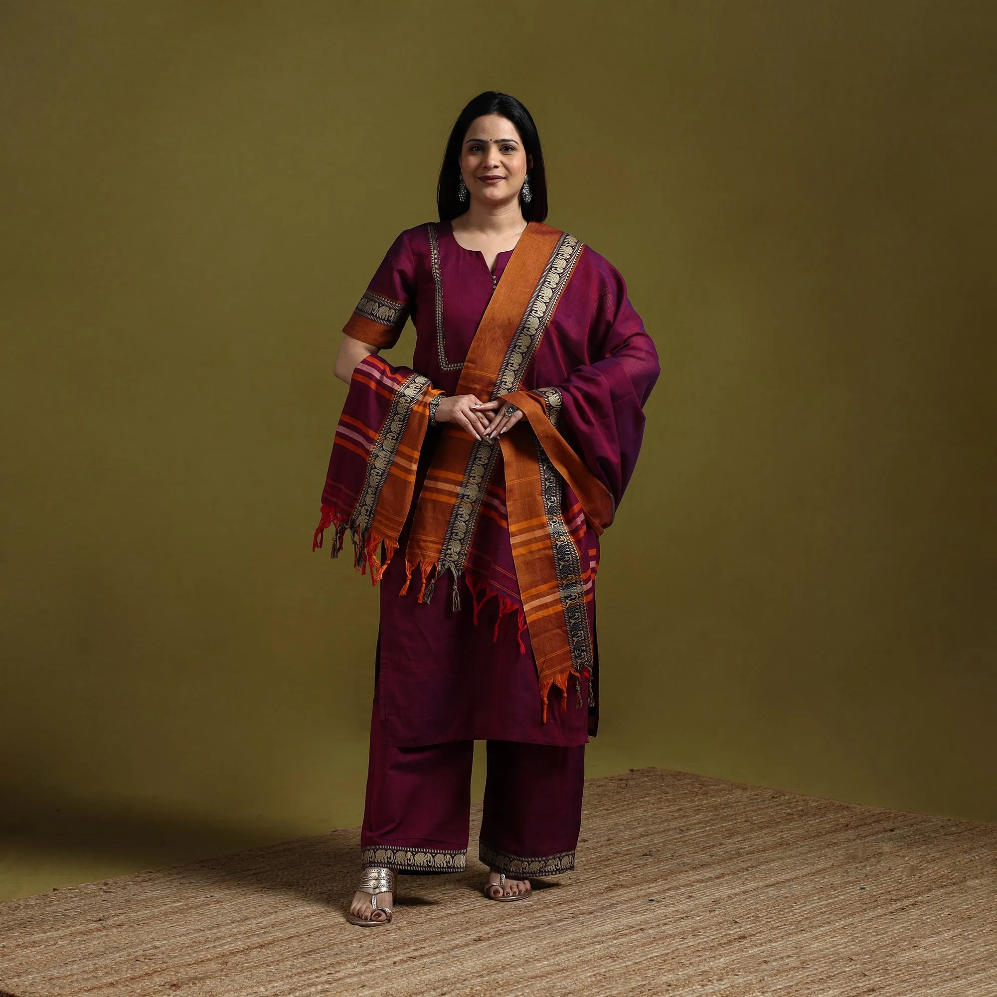 Purple - Dharwad Cotton Suit Set with Dupatta for women 12 sold by Itokri