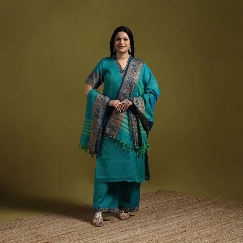 Green - Dharwad Cotton Suit Set with Dupatta for women 05 made by Itokri