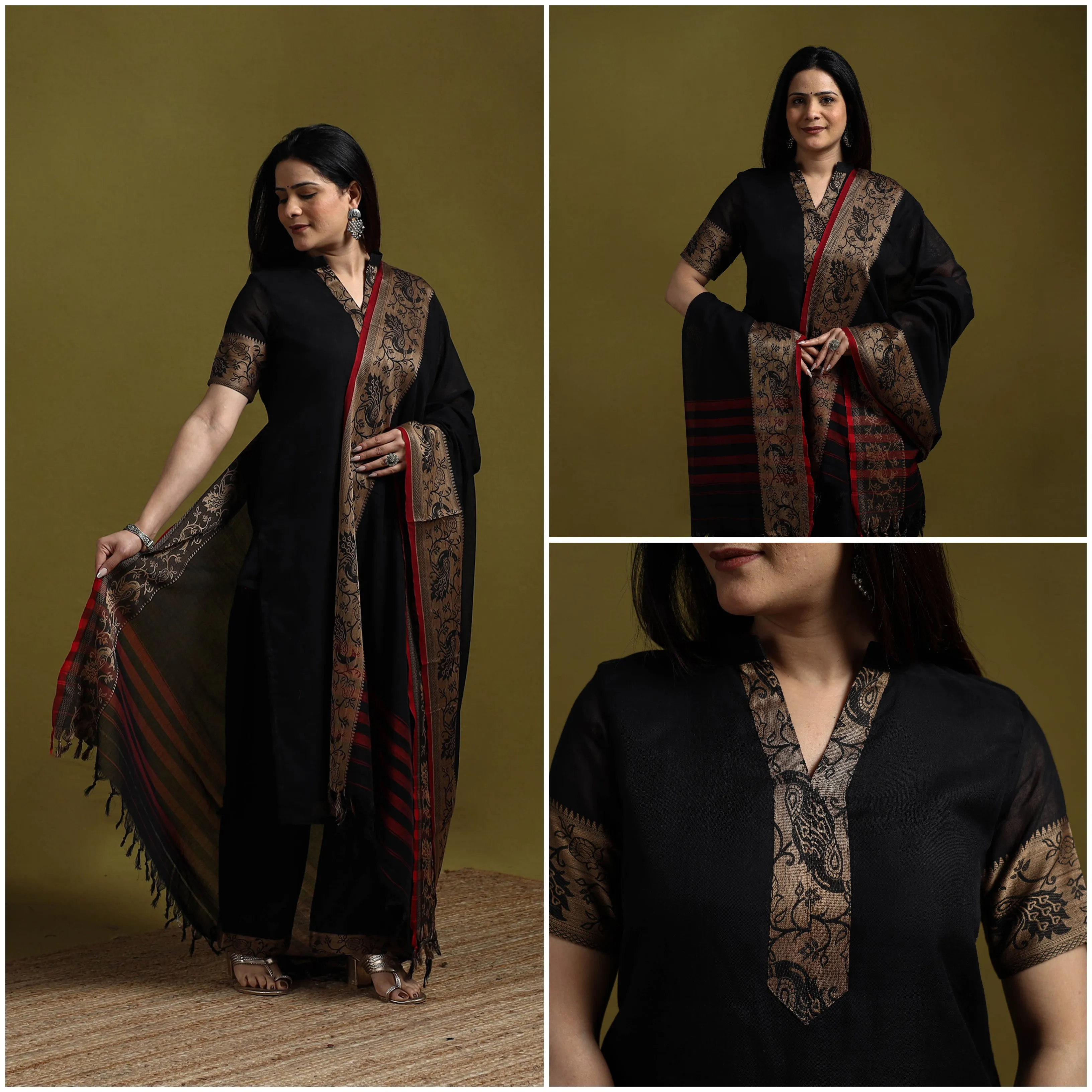 Black - Dharwad Cotton Suit Set with Dupatta for women 03 sold by Itokri product image thumbnail 3