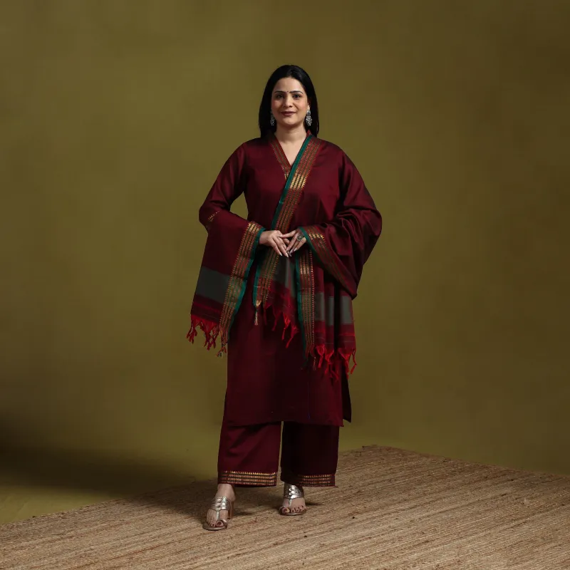 Maroon - Dharwad Cotton Suit Set with Dupatta for women 09 sold by Itokri