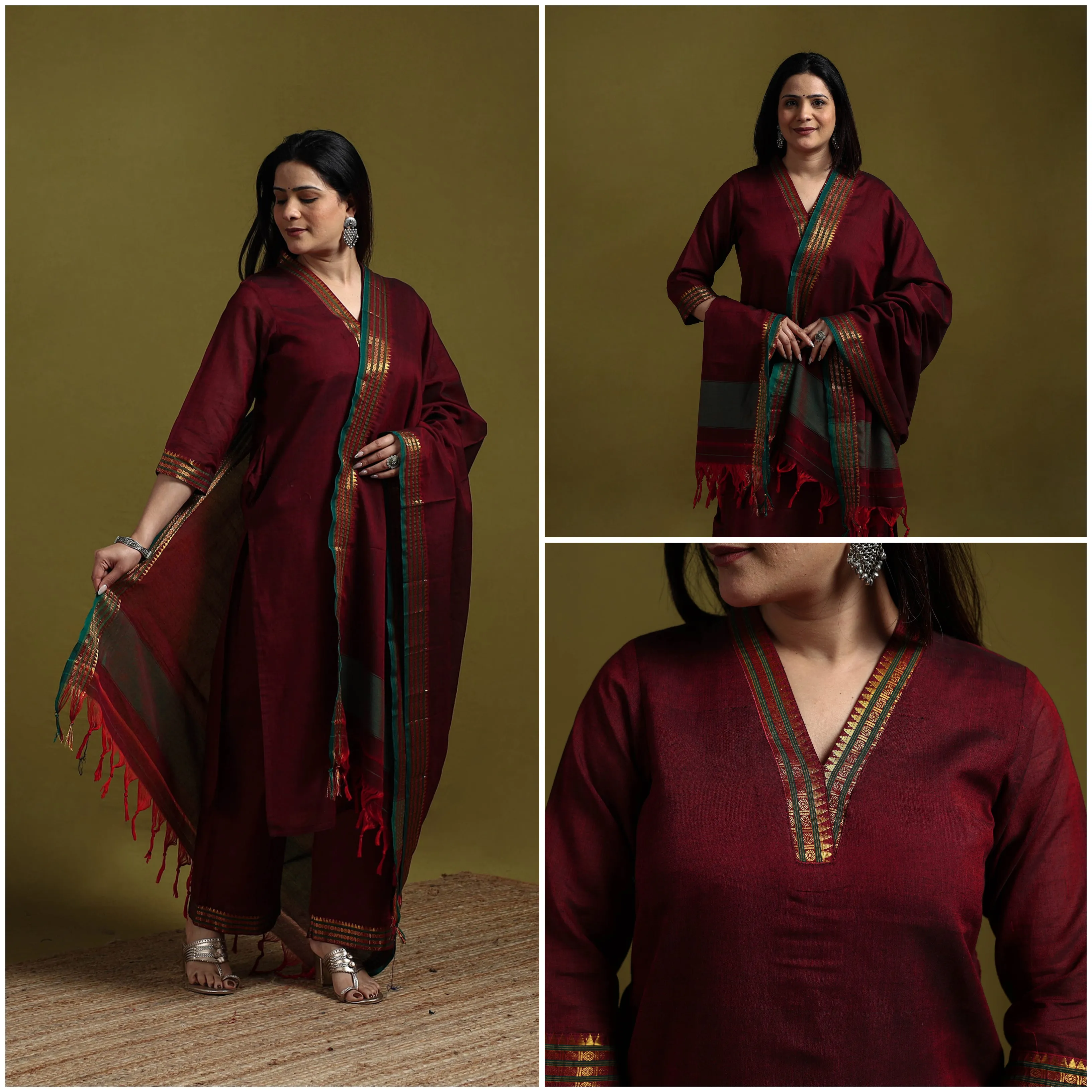 Maroon - Dharwad Cotton Suit Set with Dupatta for women 09 sold by Itokri product image thumbnail 3