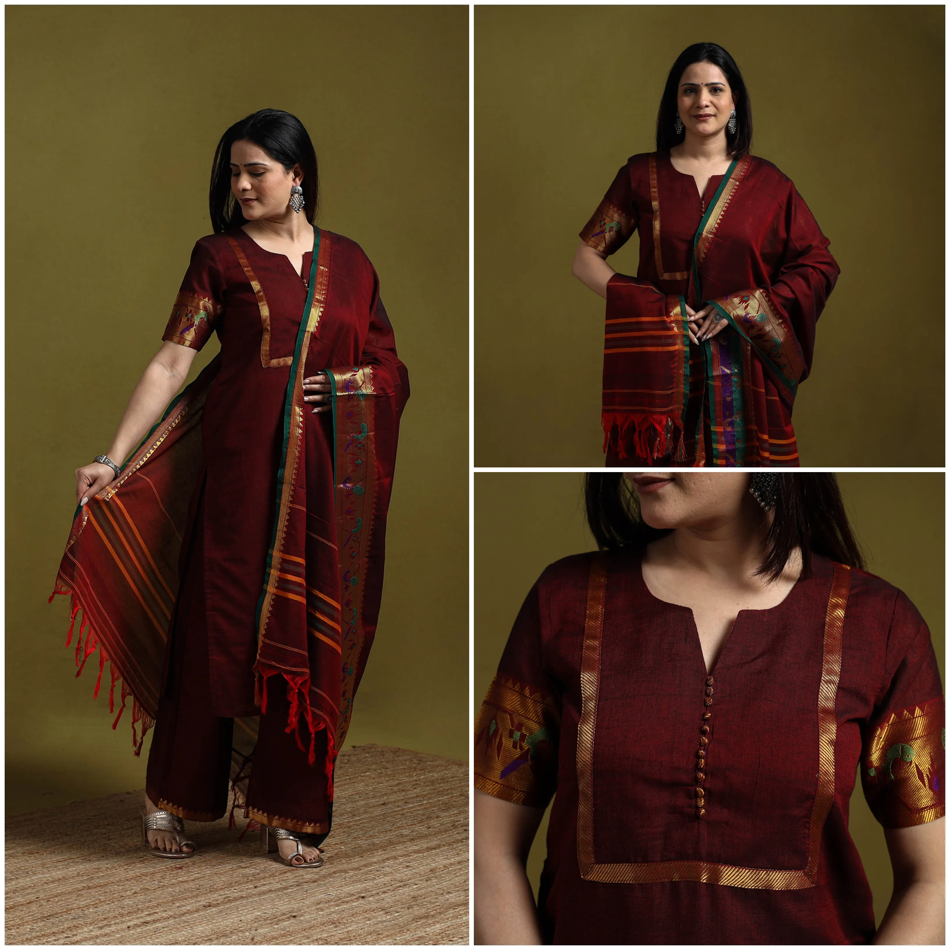 Maroon - Dharwad Cotton Suit Set with Dupatta for women 01 sold by Itokri product image thumbnail 3