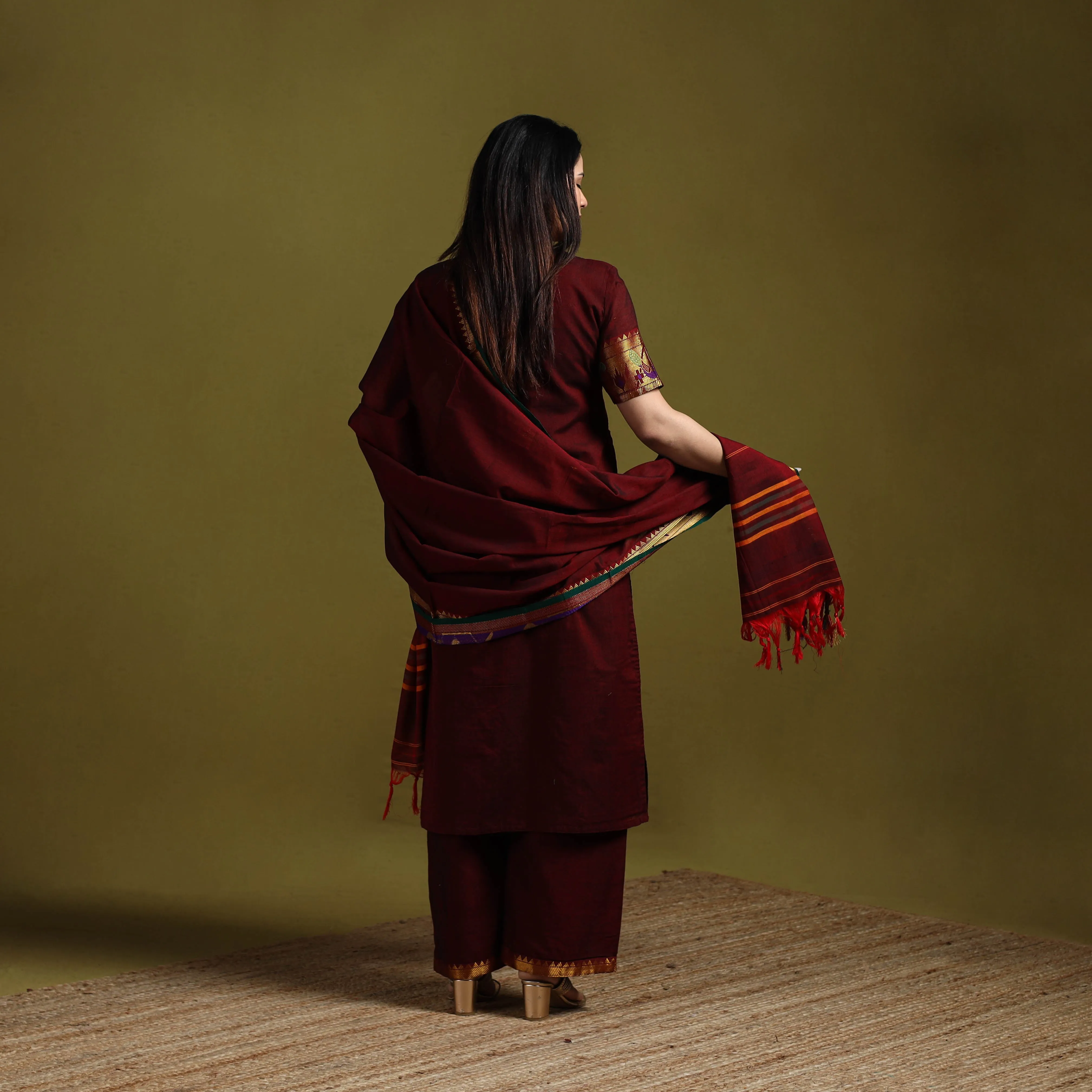 Maroon - Dharwad Cotton Suit Set with Dupatta for women 01 sold by Itokri product image thumbnail 4