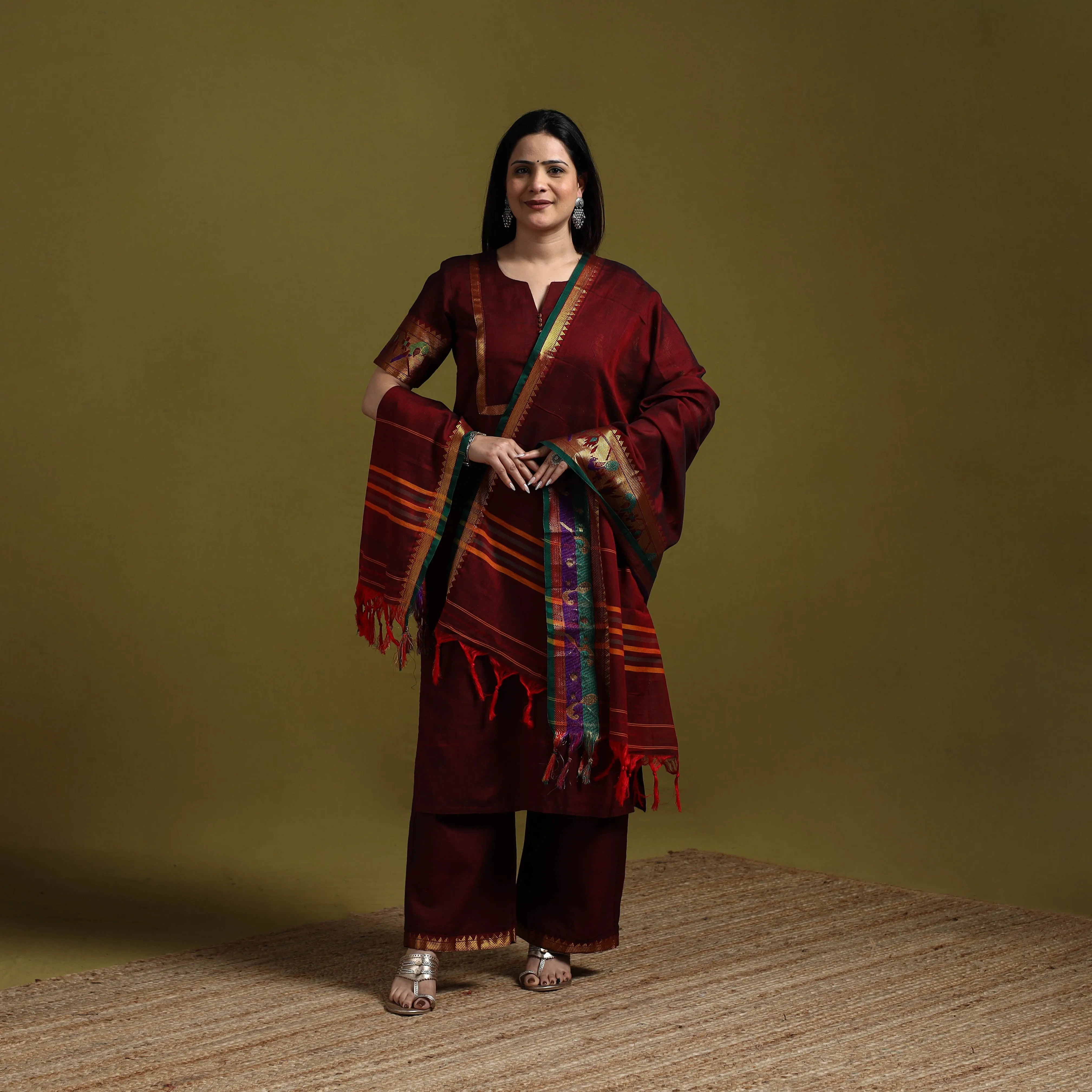 Maroon - Dharwad Cotton Suit Set with Dupatta for women 01 sold by Itokri