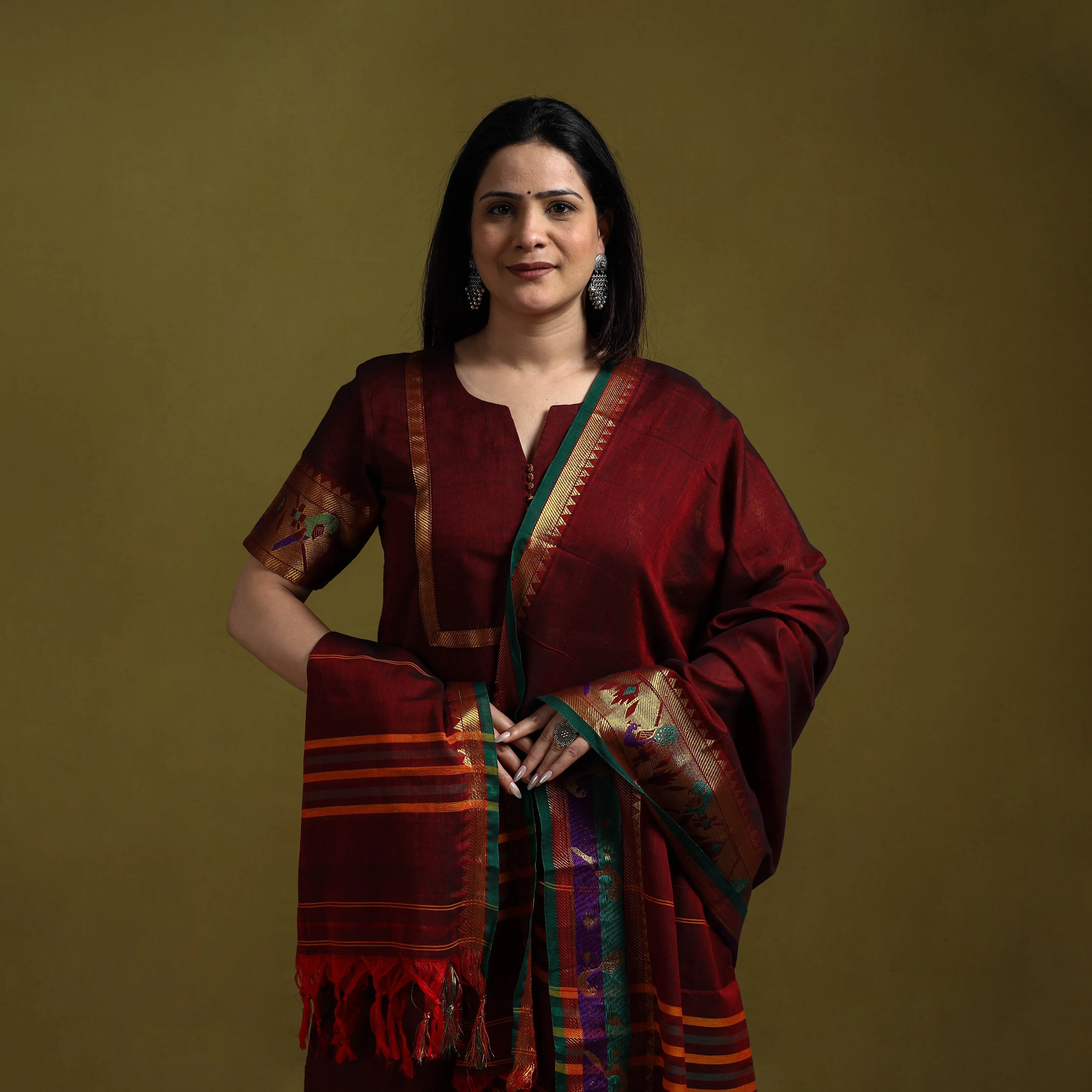 Maroon - Dharwad Cotton Suit Set with Dupatta for women 01 sold by Itokri product image thumbnail 2