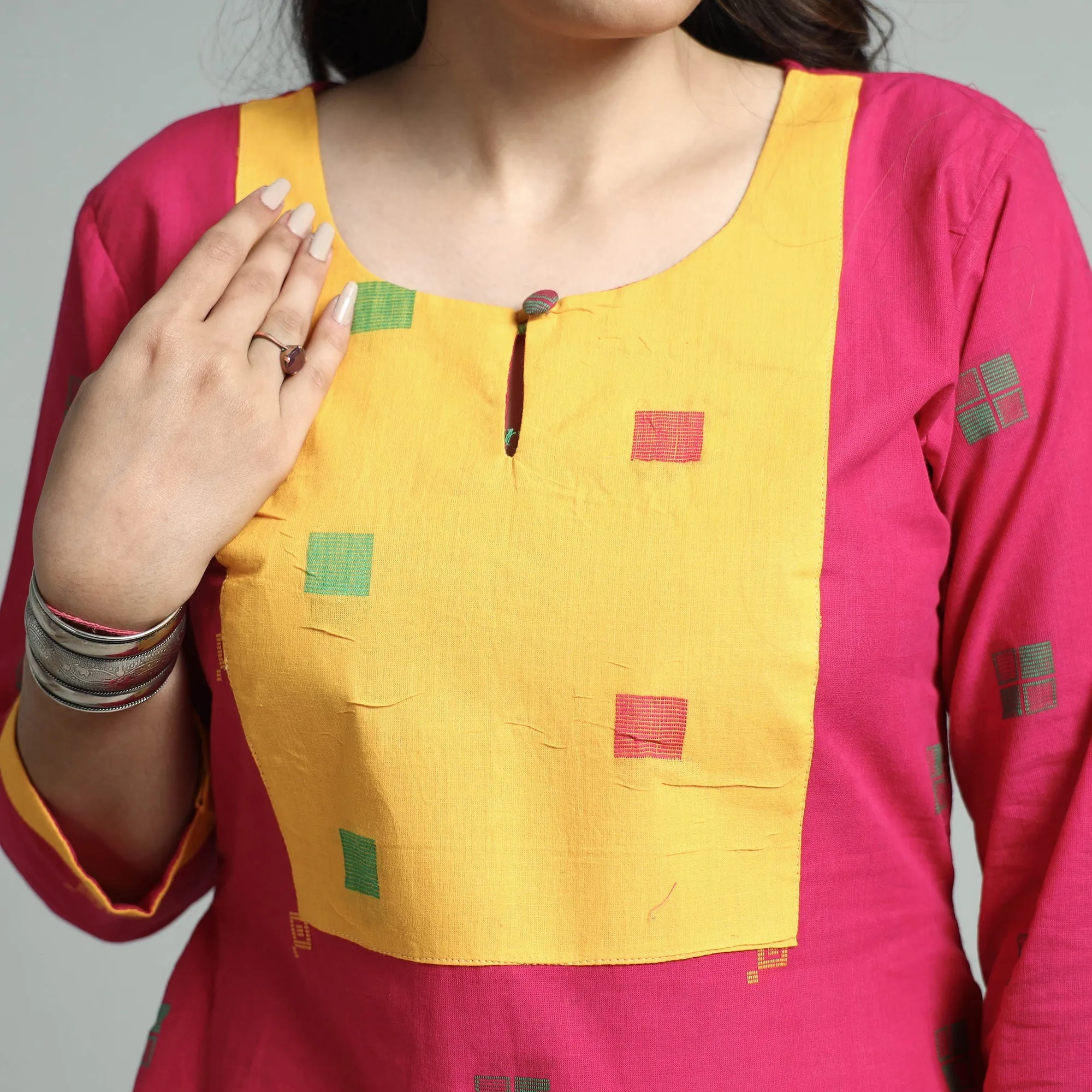 Dark Pink - Jacquard Cotton Floral A-Line Kurta sold by Itokri product image thumbnail 4