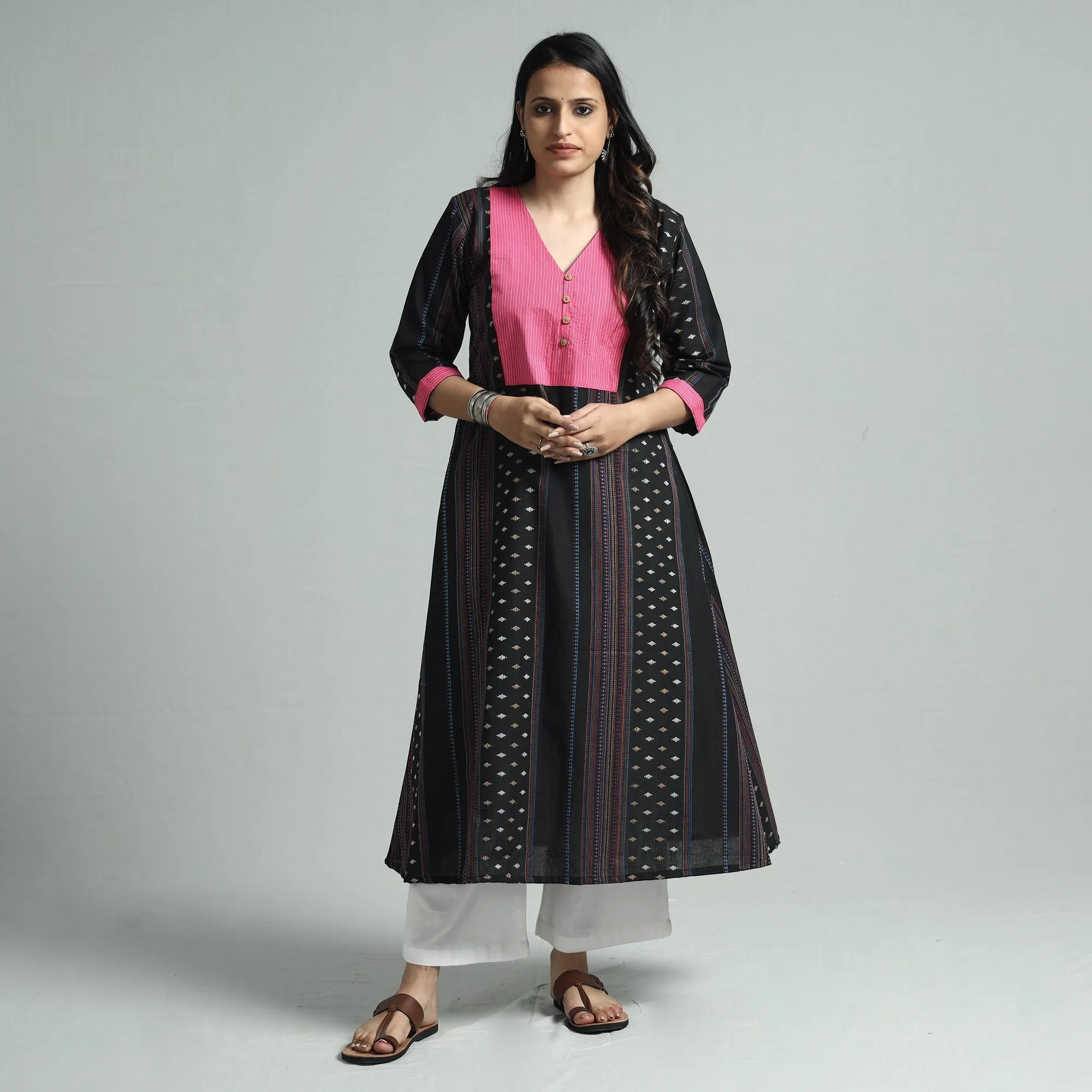 Black Jacquard Cotton Floral Kurta sold by Itokri product image thumbnail 2