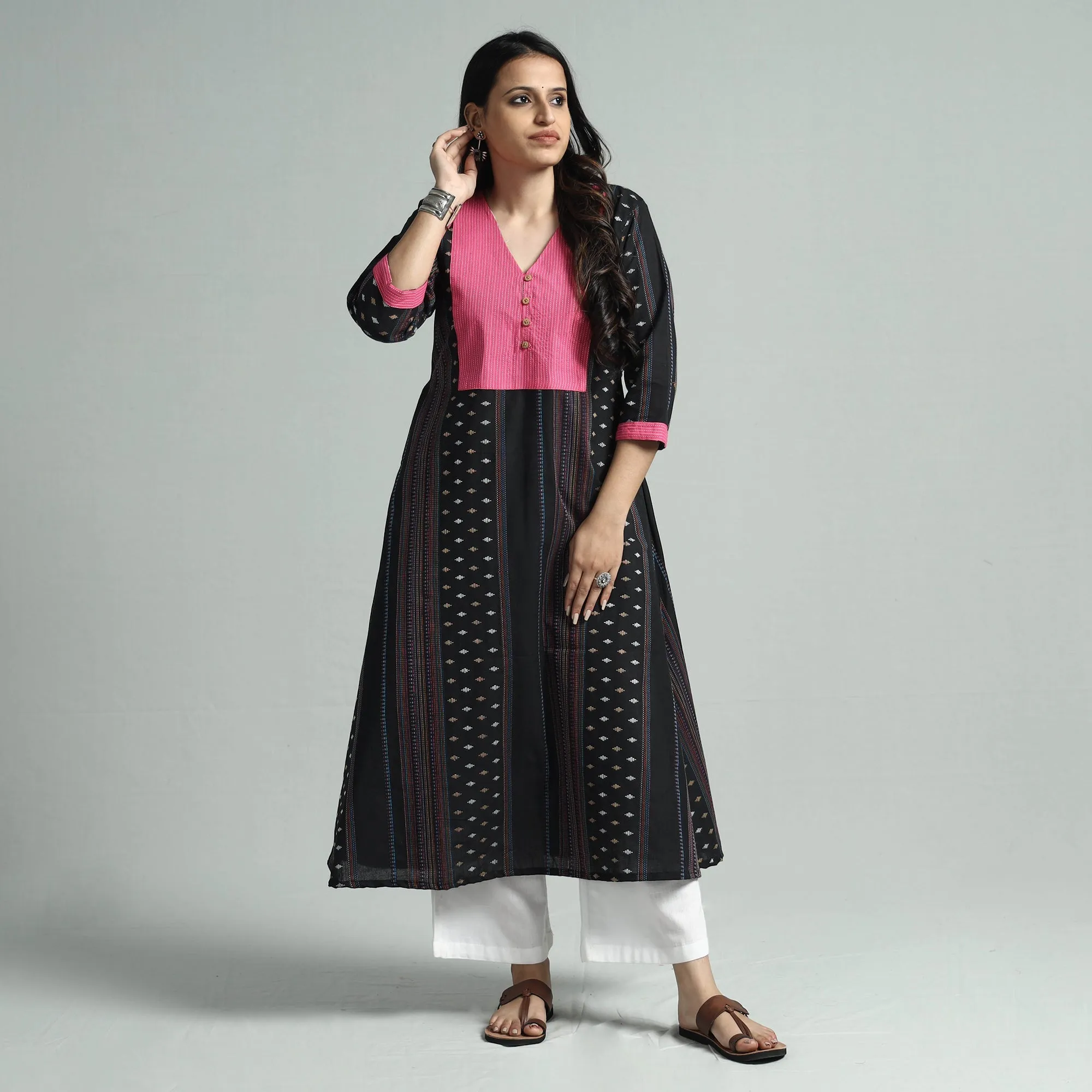 Black Jacquard Cotton Floral Kurta sold by Itokri product image thumbnail 3