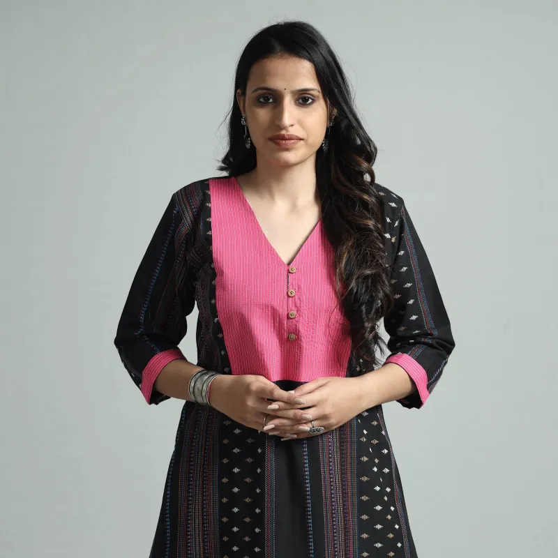 Black Jacquard Cotton Floral Kurta sold by Itokri