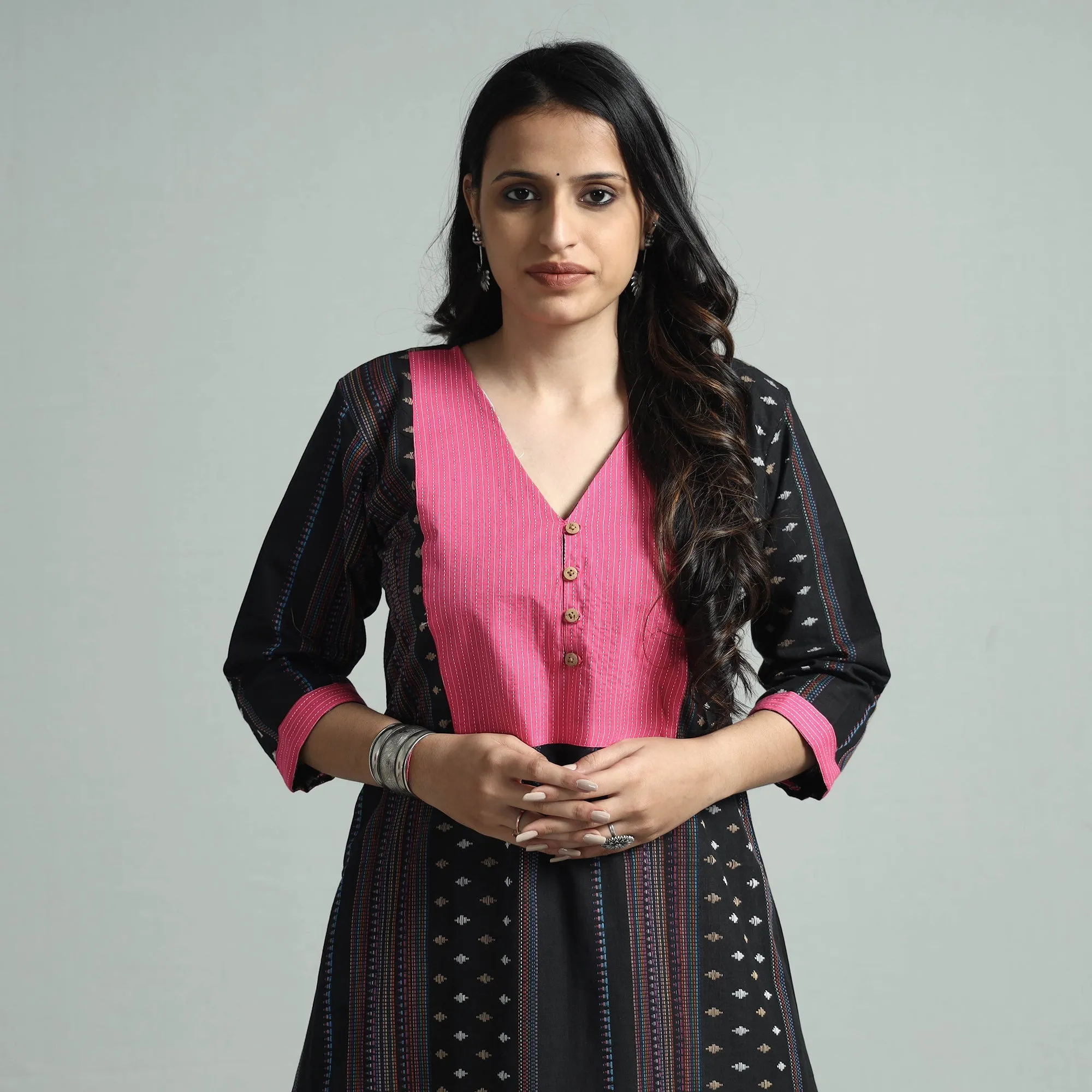 Black Jacquard Cotton Floral Kurta sold by Itokri