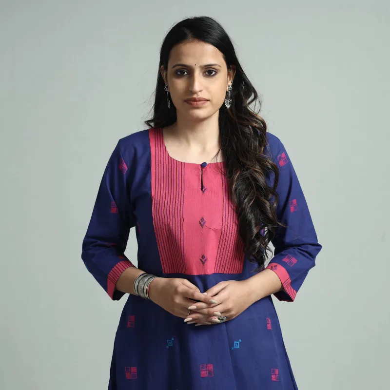 Navy Blue Jacquard Cotton Floral Kurta sold by Itokri