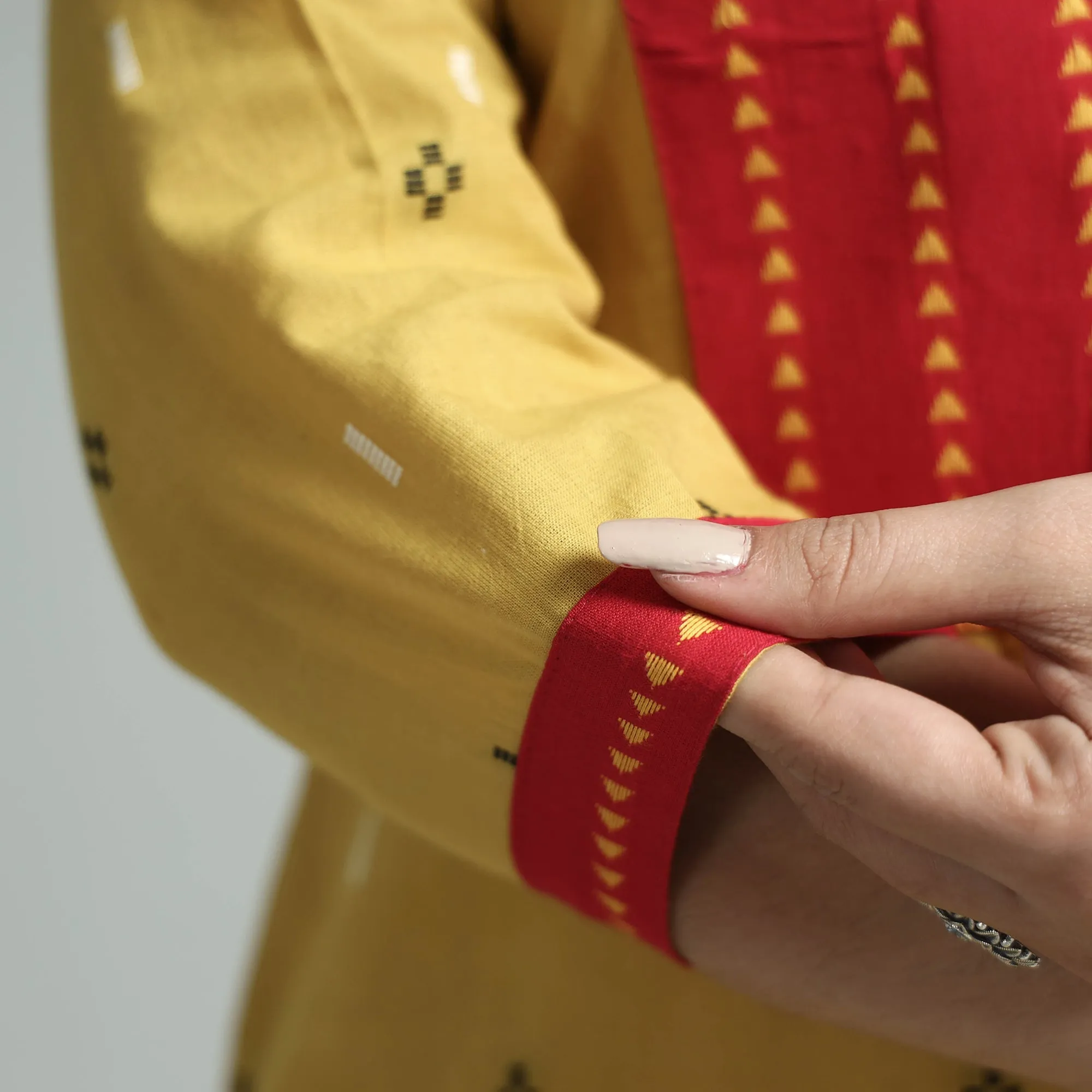 Yellow - Jacquard Cotton Floral A-Line Kurta sold by Itokri product image thumbnail 5