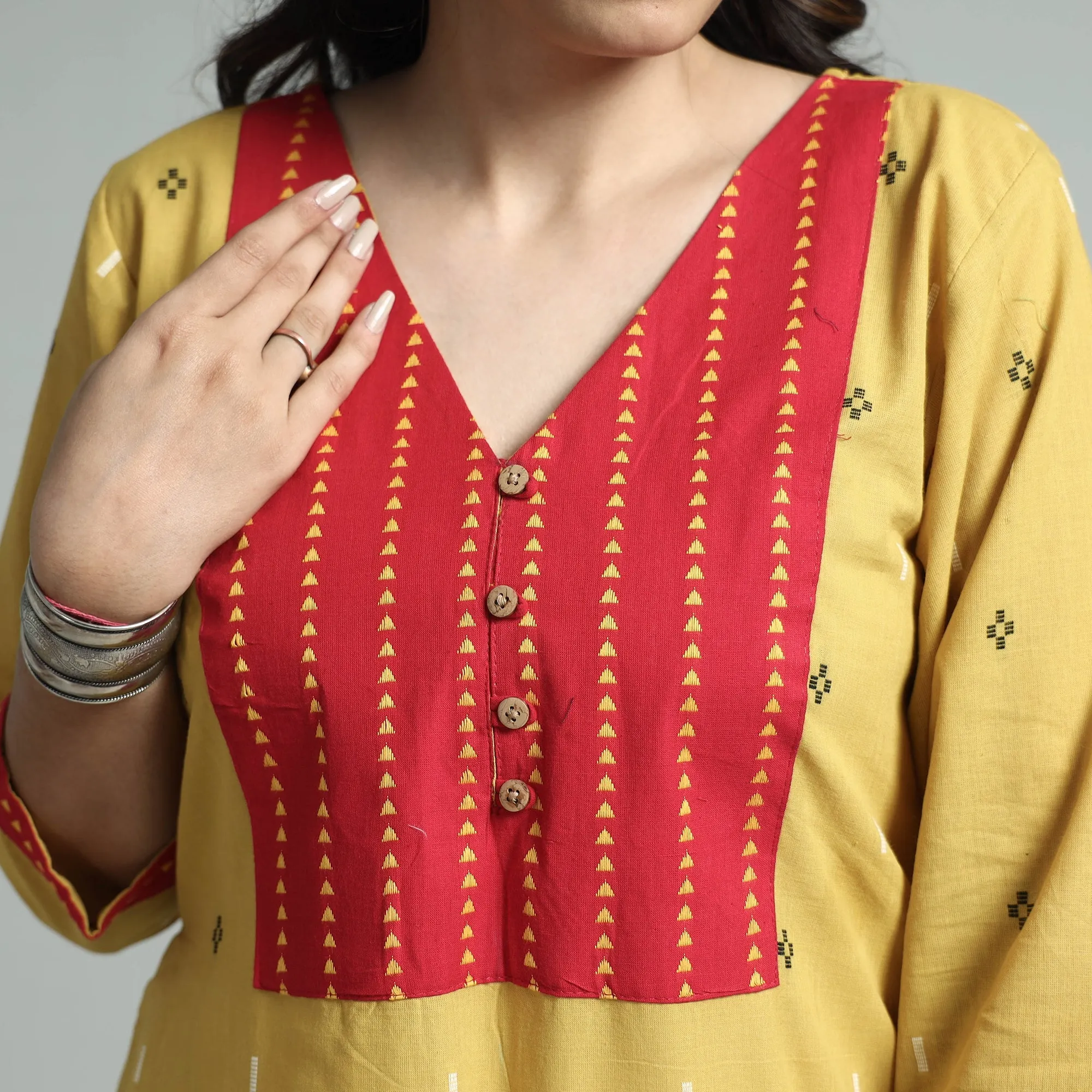 Yellow - Jacquard Cotton Floral A-Line Kurta sold by Itokri product image thumbnail 4