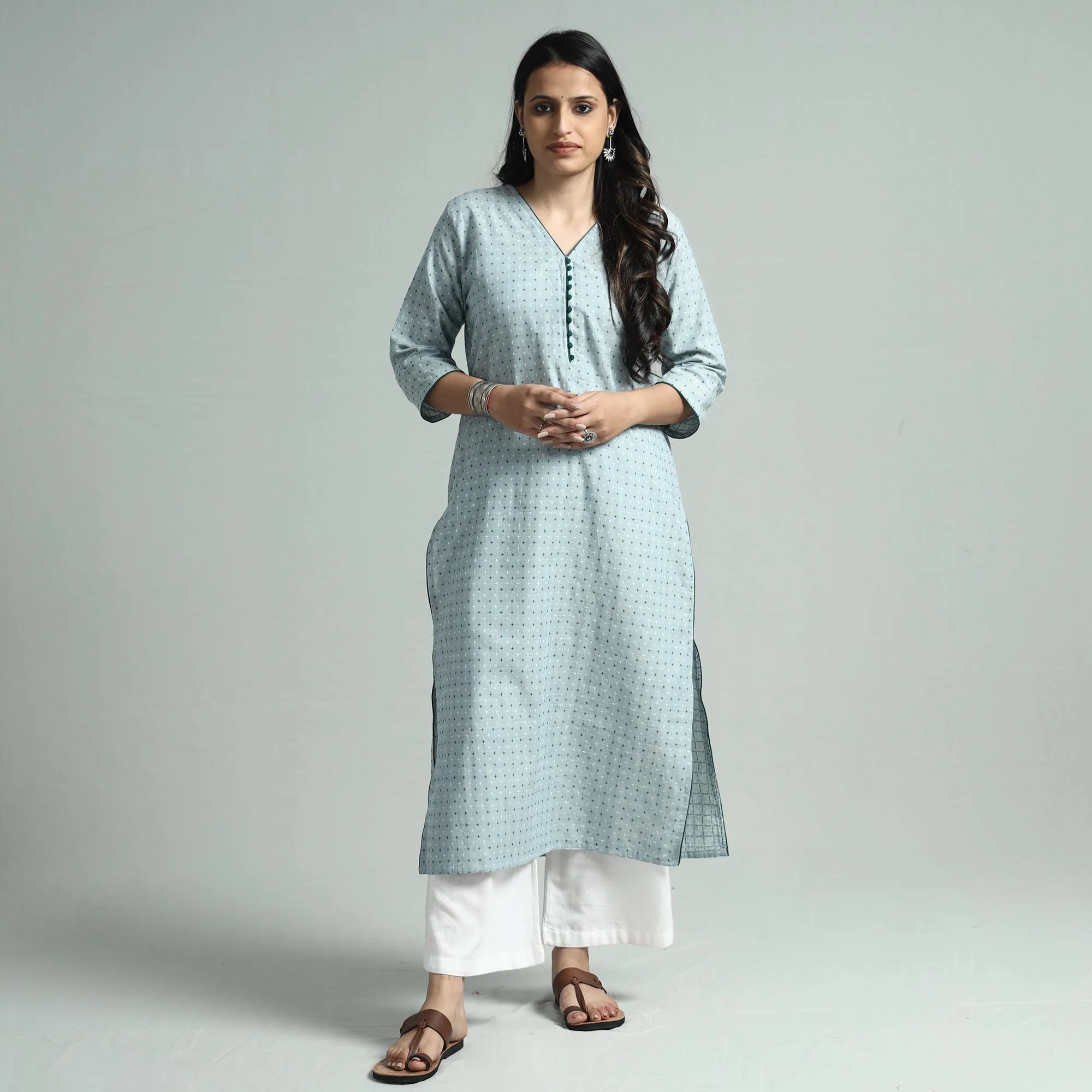 Sky Blue - Jacquard Cotton Straight Kurta sold by Itokri product image thumbnail 2