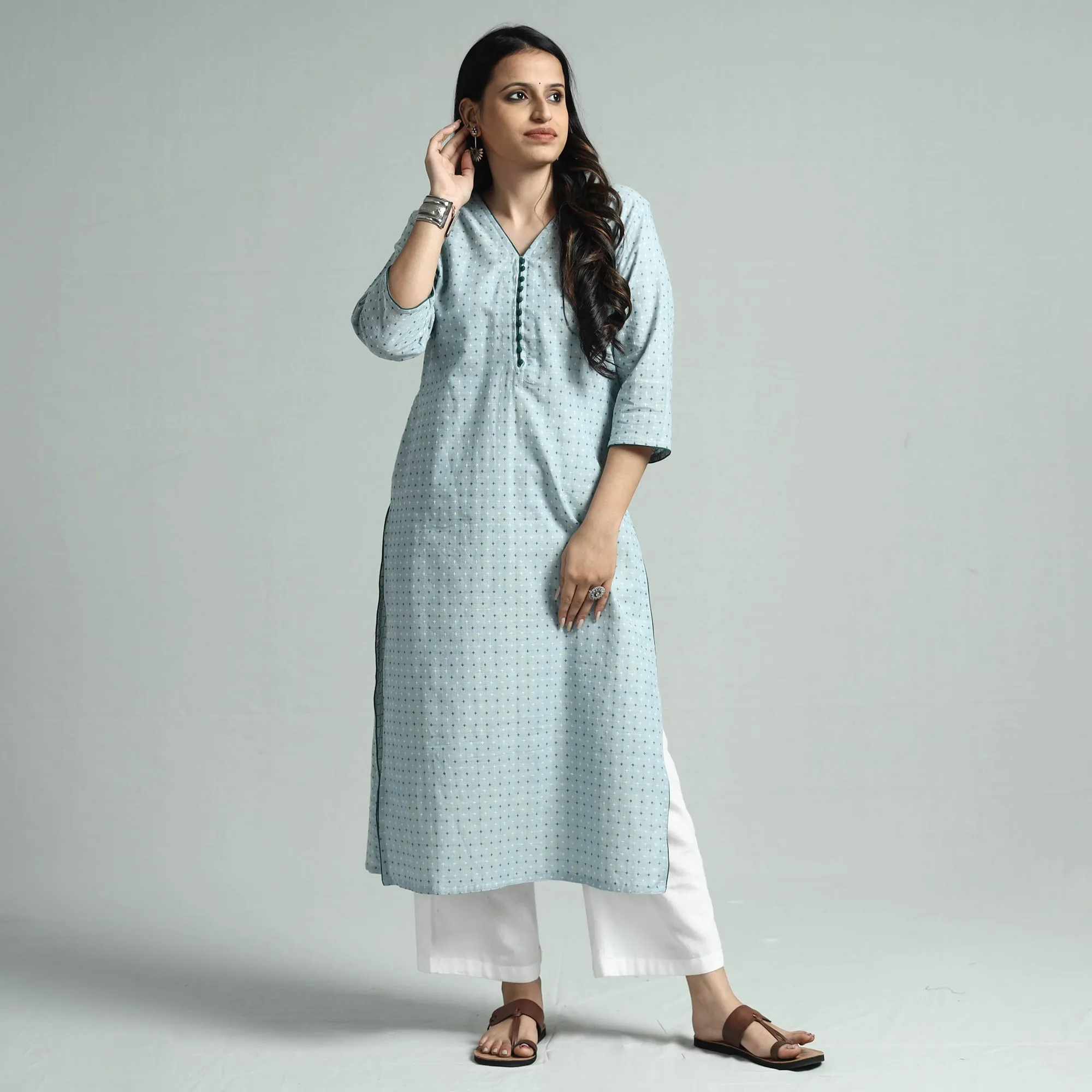 Sky Blue - Jacquard Cotton Straight Kurta sold by Itokri product image thumbnail 3