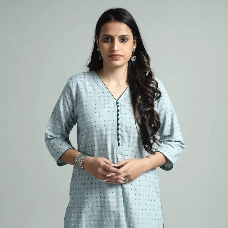 Sky Blue - Jacquard Cotton Straight Kurta sold by Itokri