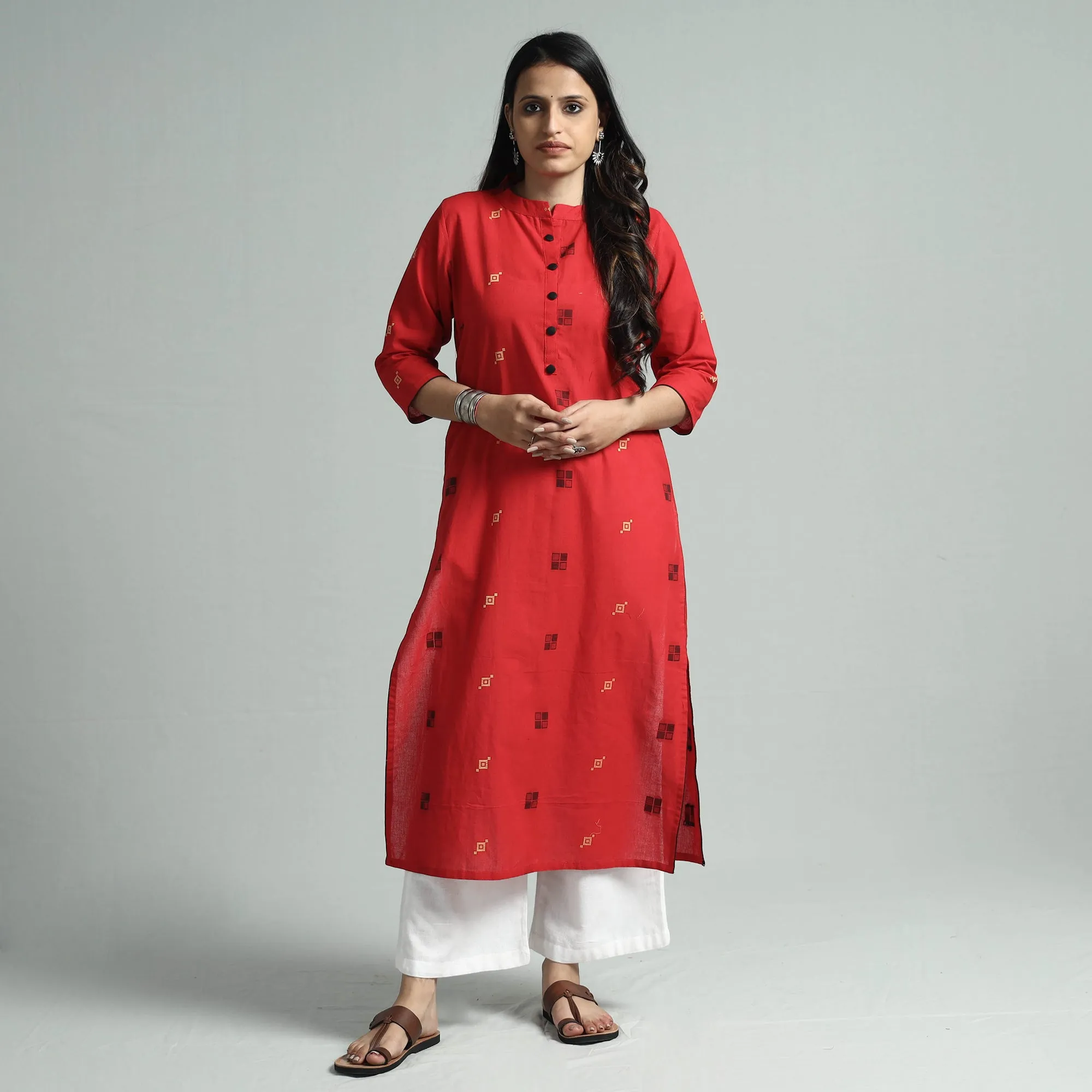 Red - Jacquard Cotton Straight Kurta sold by Itokri product image thumbnail 2
