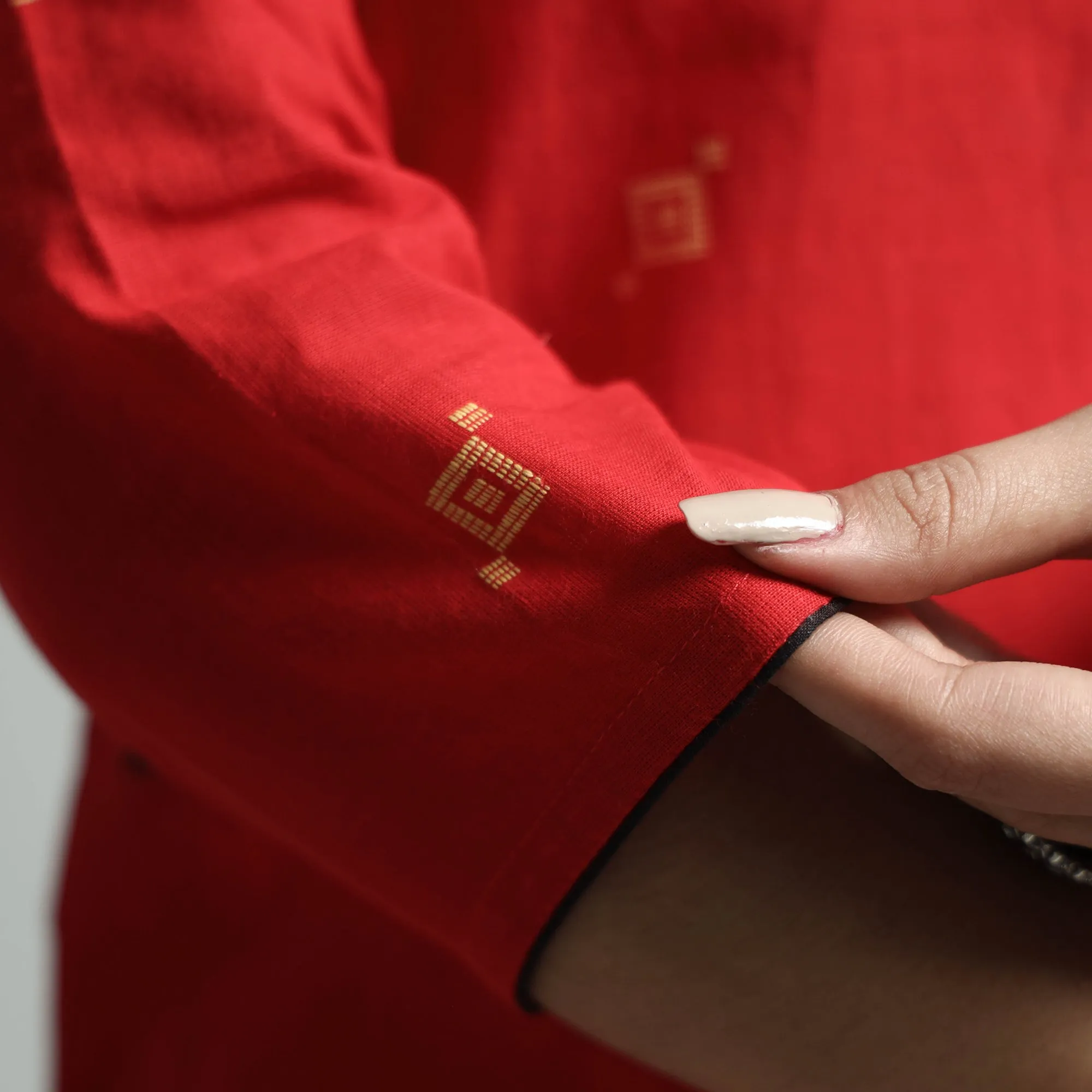 Red - Jacquard Cotton Straight Kurta sold by Itokri product image thumbnail 5