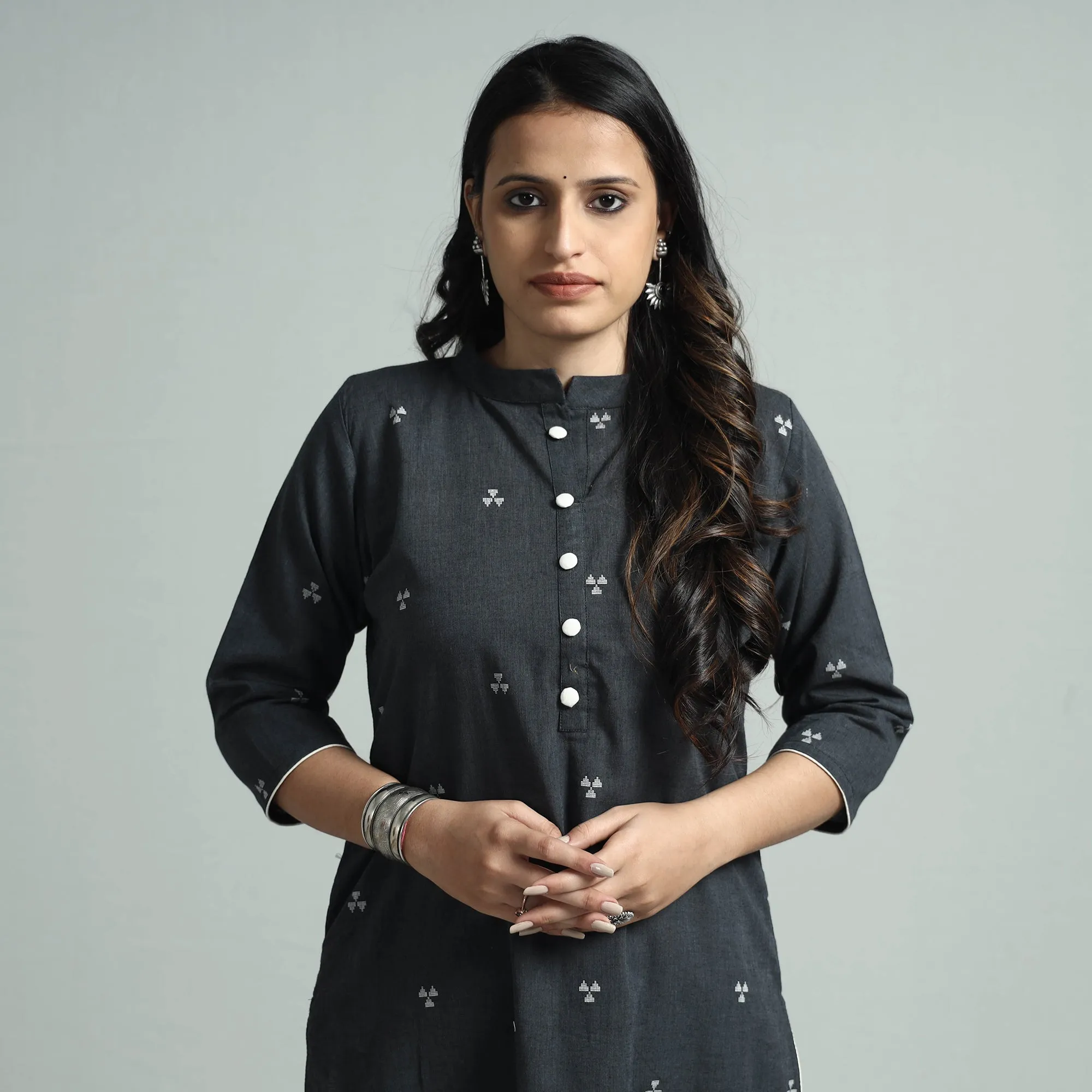 Dark Grey Jacquard Cotton Straight Kurta sold by Itokri