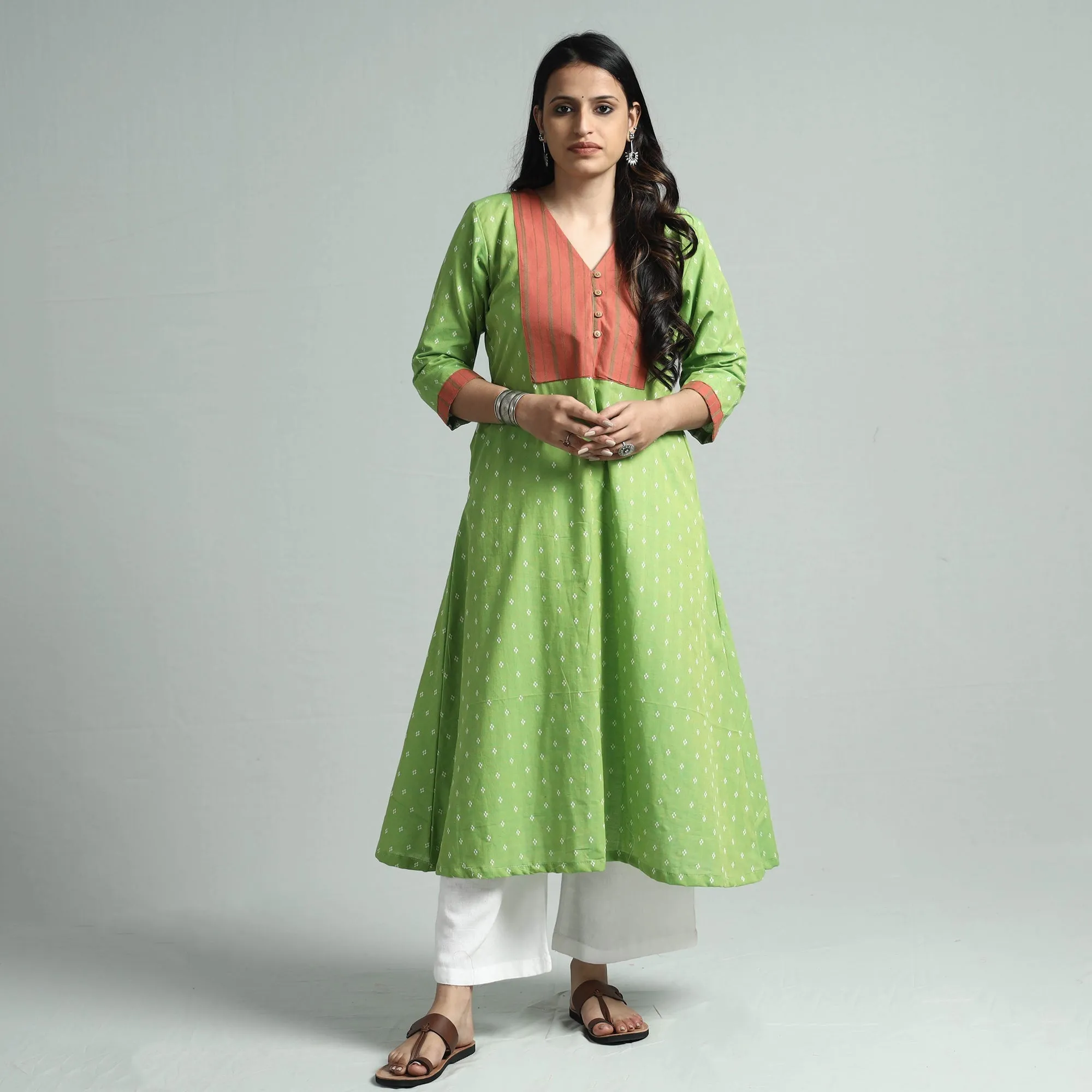 Green - Jacquard Cotton Floral Kurta sold by Itokri product image thumbnail 2