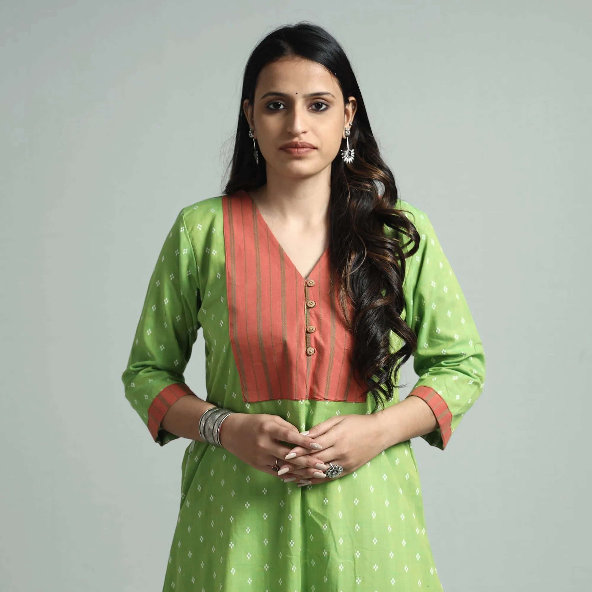 Green - Jacquard Cotton Floral Kurta sold by Itokri