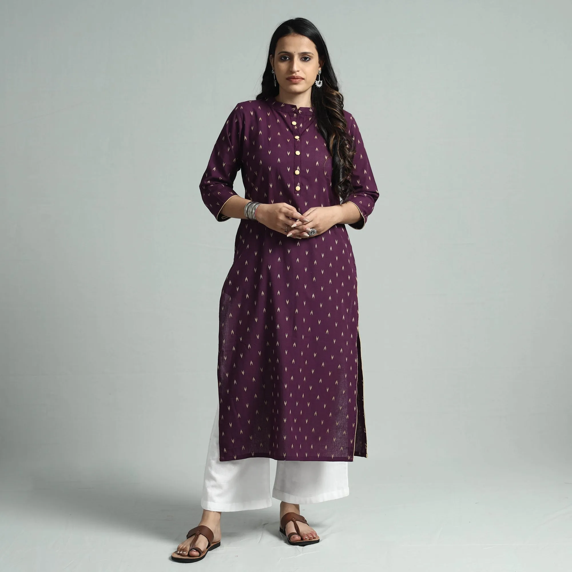 Dark Purple - Jacquard Cotton Straight Kurta 21 sold by Itokri product image thumbnail 2