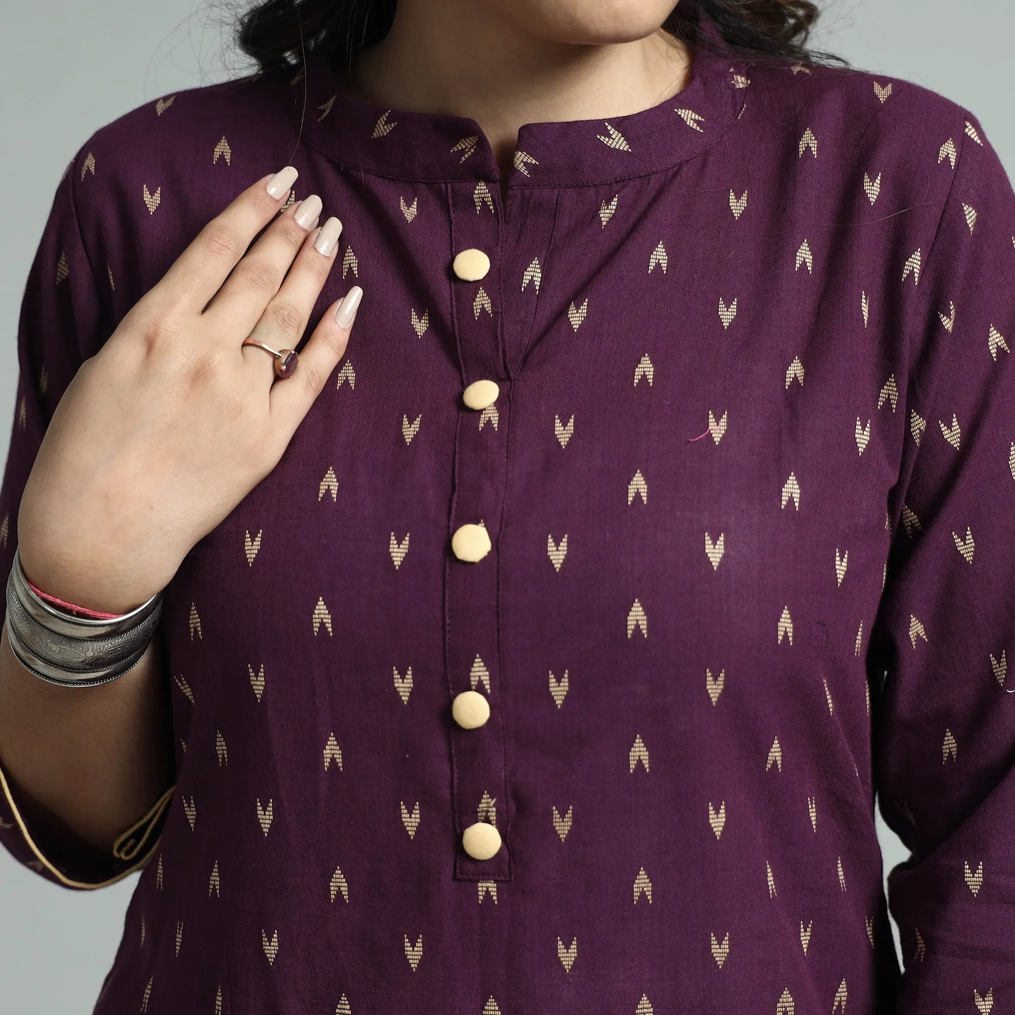 Dark Purple - Jacquard Cotton Straight Kurta 21 sold by Itokri product image thumbnail 4