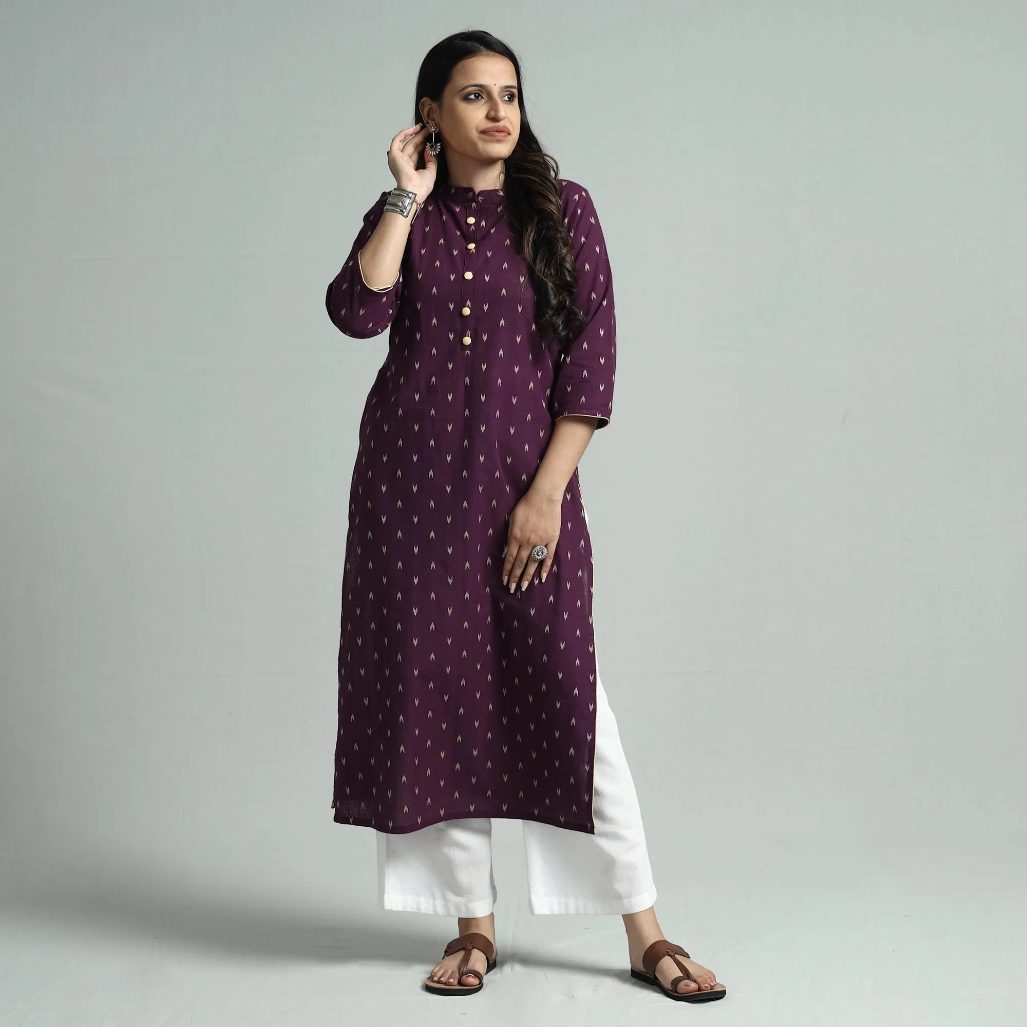 Dark Purple - Jacquard Cotton Straight Kurta 21 sold by Itokri product image thumbnail 3