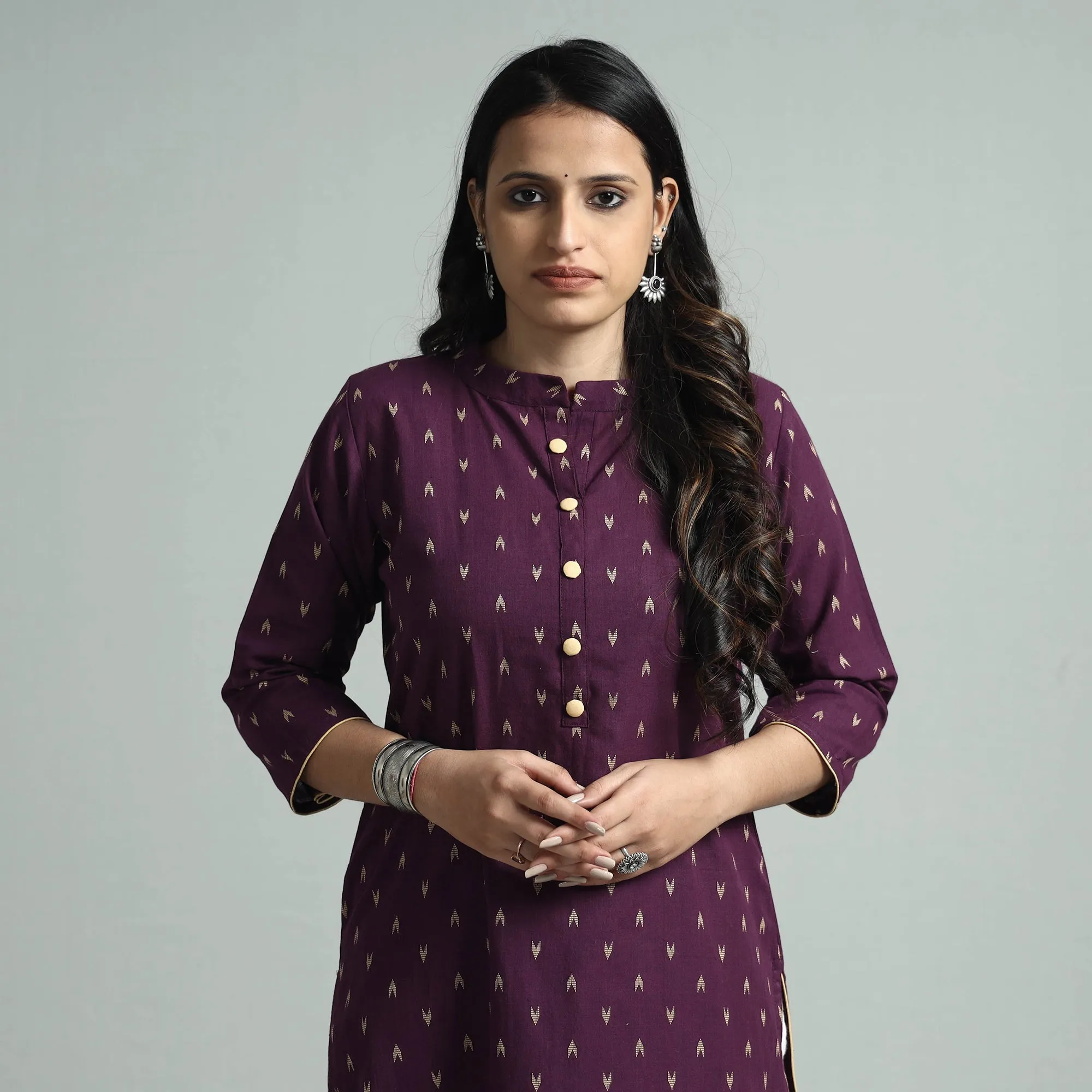 Dark Purple - Jacquard Cotton Straight Kurta 21 sold by Itokri